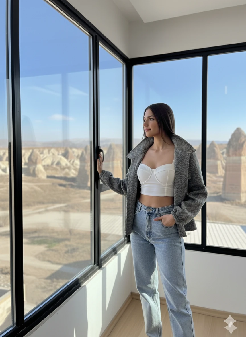 Balık Sırtı Desen Dik yaka Düğmeli Kaşe Ceket