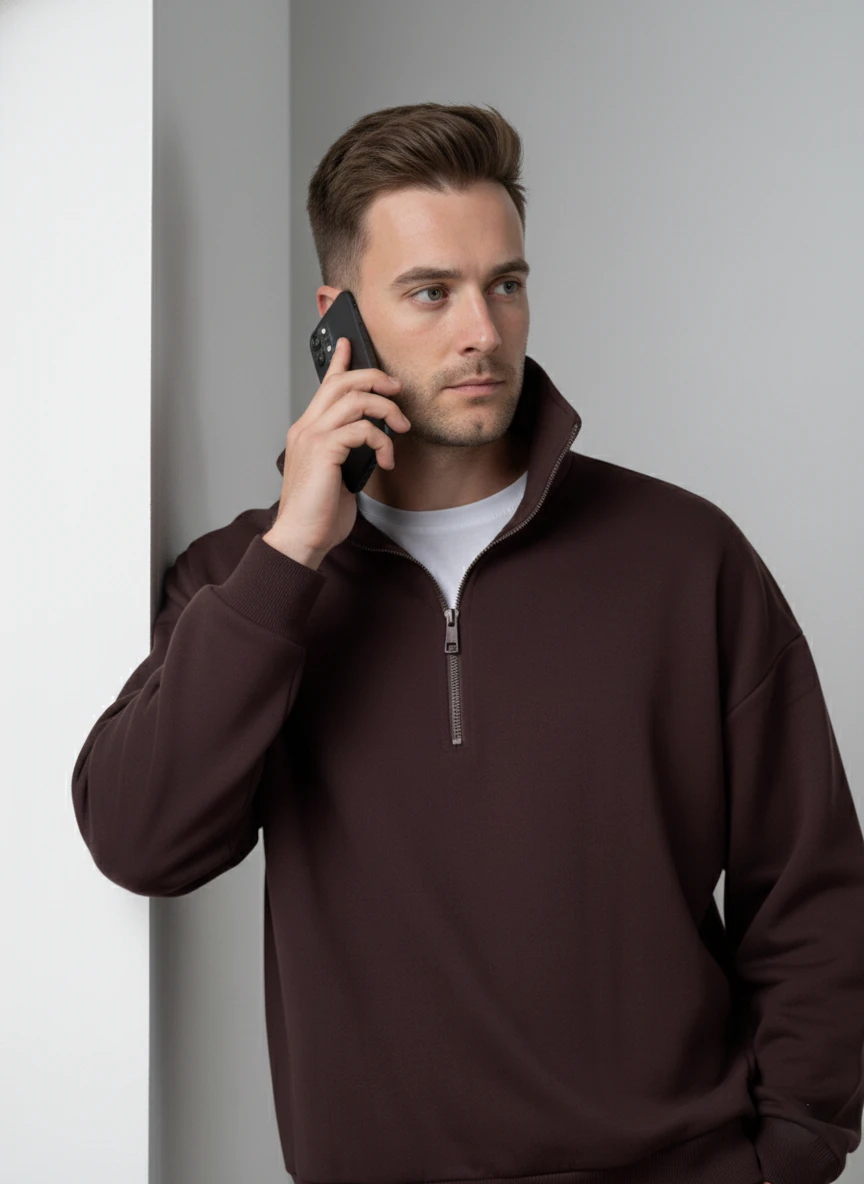 Modal Kumaş Yarım Fermuarlı Unisex Oversize Sweat