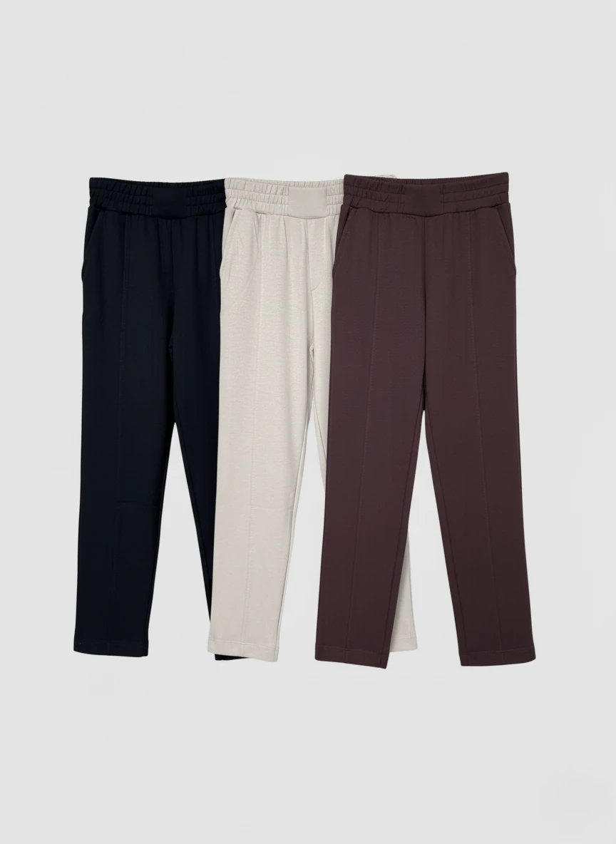 3'li Modal Kumaş Nervür Detaylı Beli Lastikli Premium Pantolon