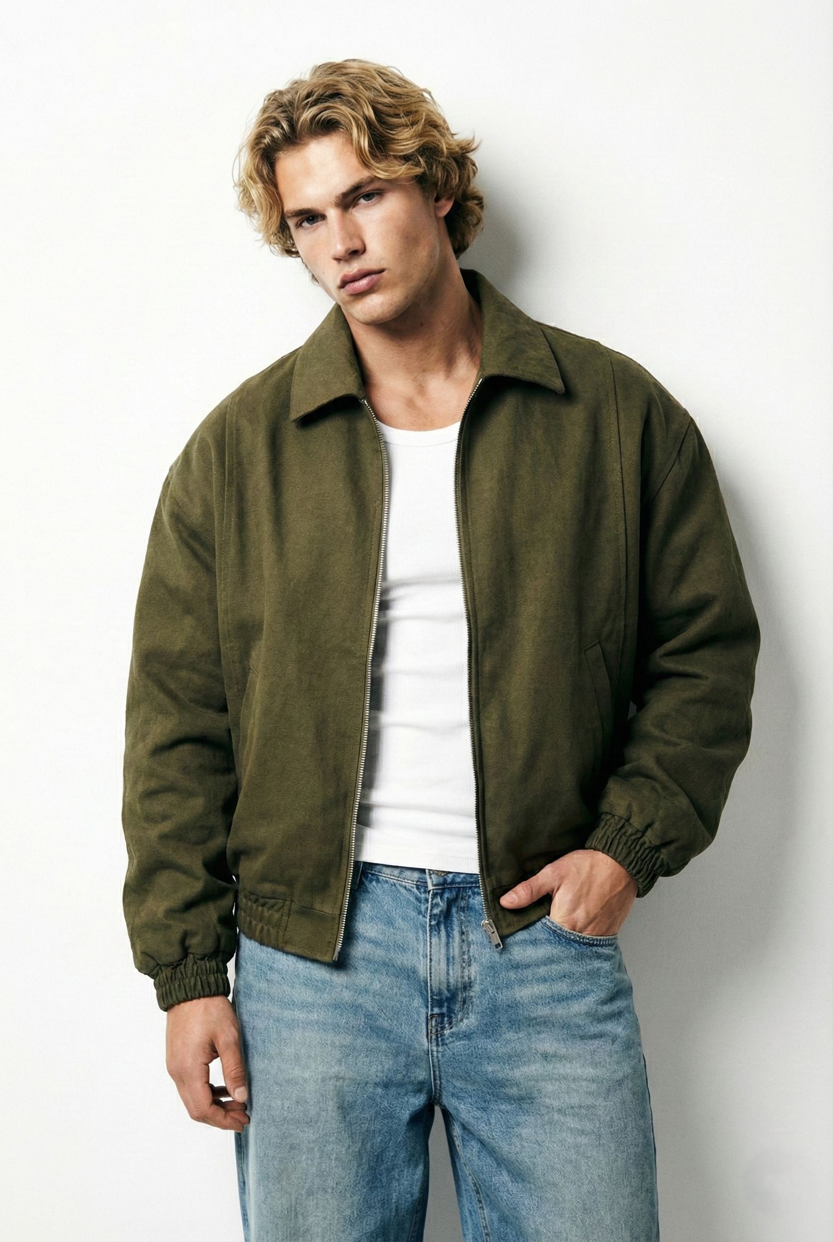 Erkek Klasik Yaka Fermuarlı Casual Ceket