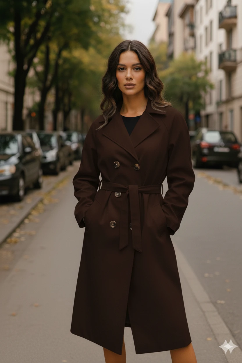 Yeni Sezon Kuşaklı Oversize Trençkot - KAHVERENGİ