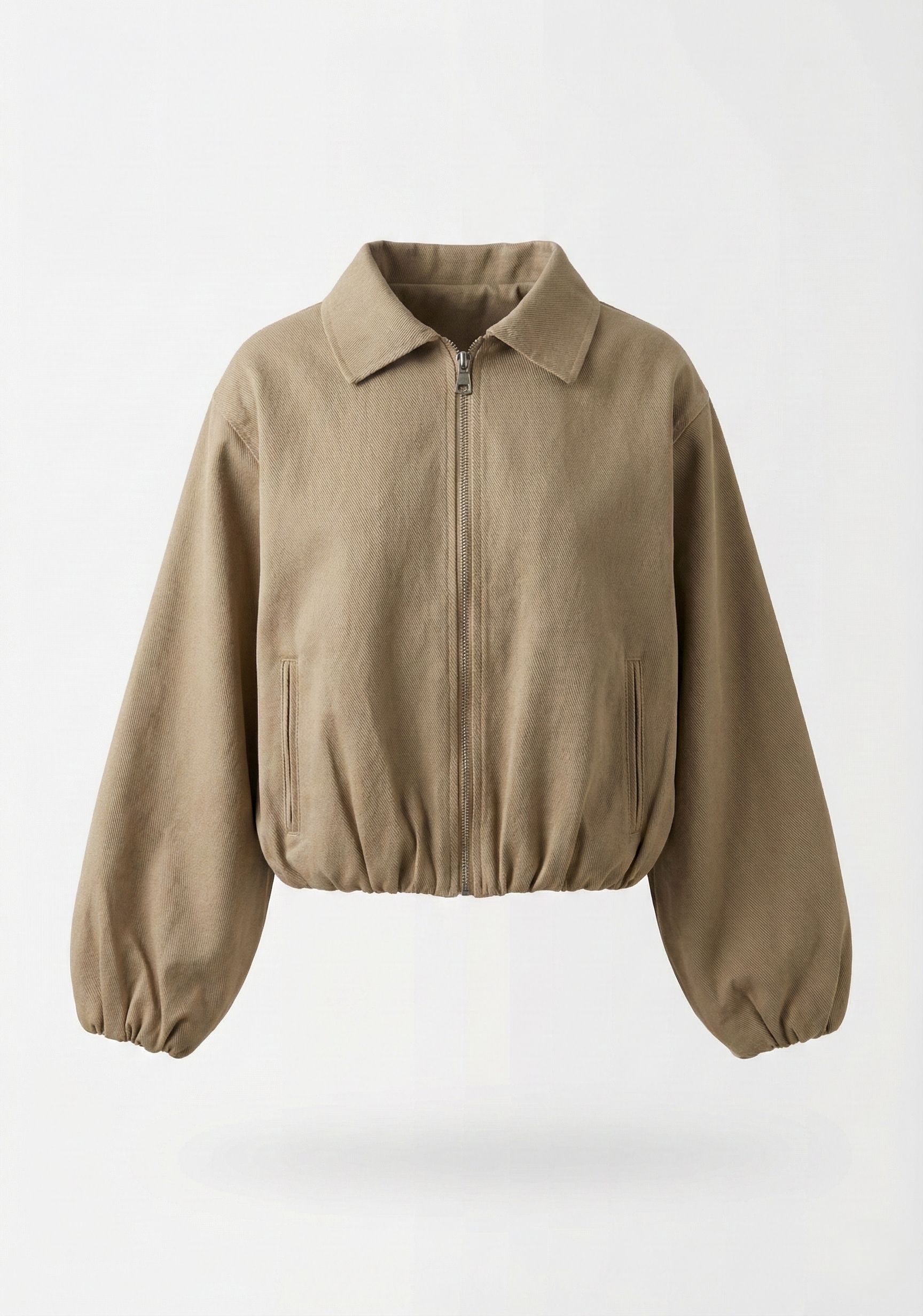 Kadın Oversize Pamuklu Gabardin Klasik Yaka Fermuarlı Casual Ceket Mont