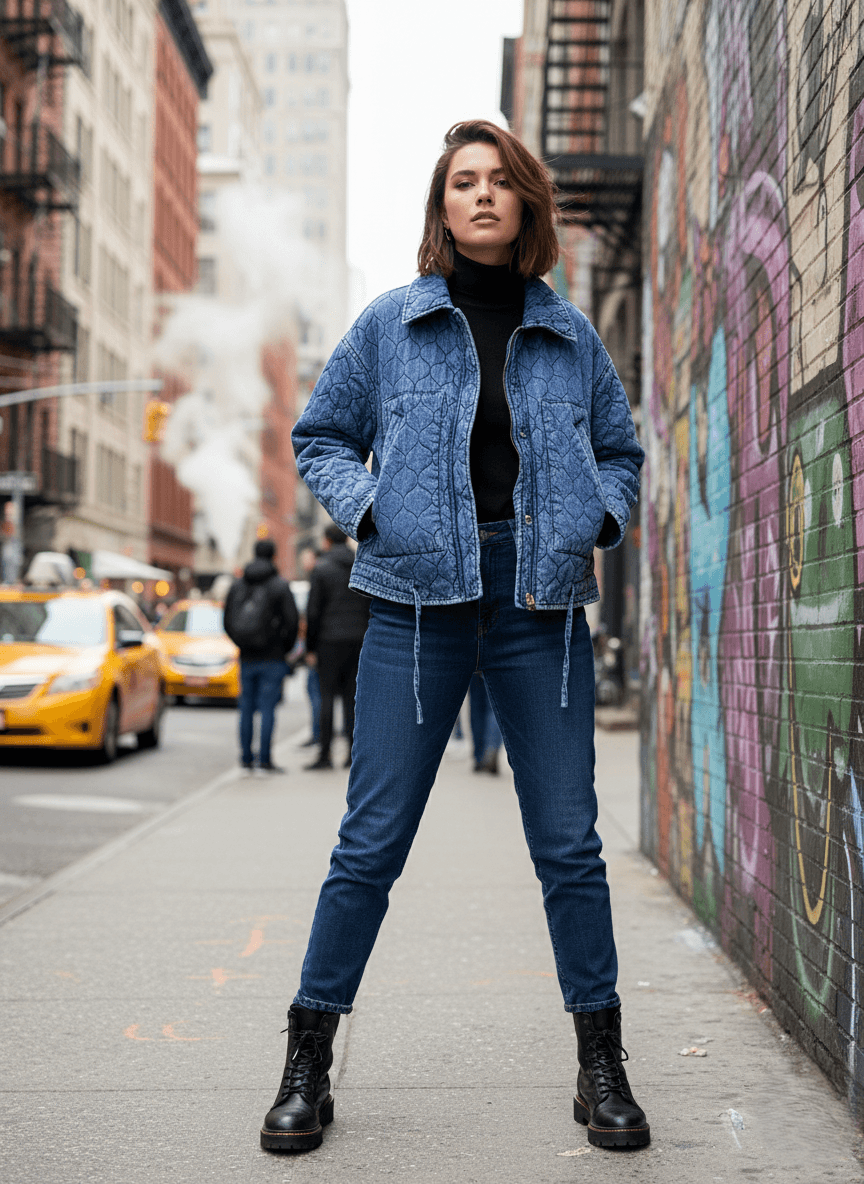 Kapitone Düğme Detaylı Denim Ceket
