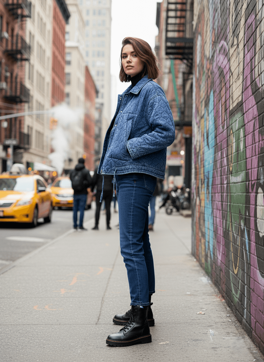 Kapitone Düğme Detaylı Denim Ceket