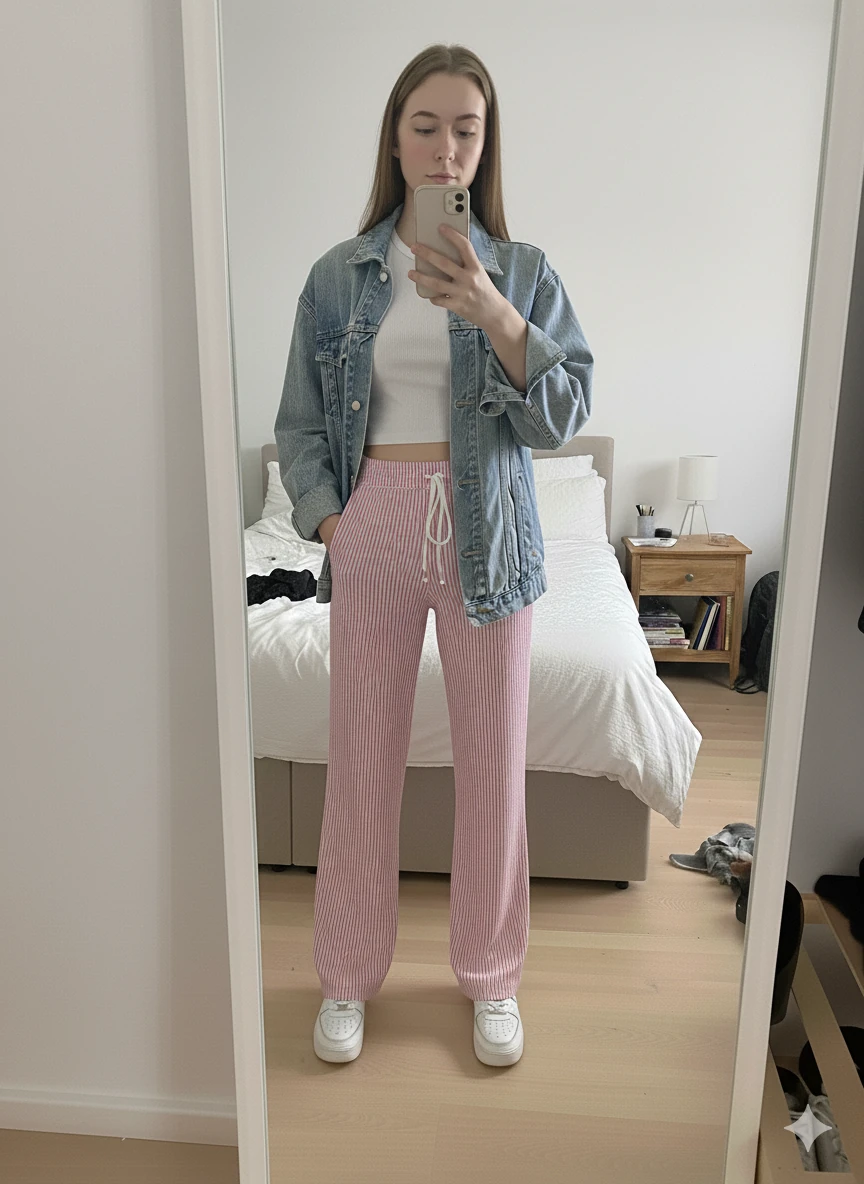 Suyolu Çizgili Pantolon - PEMBE