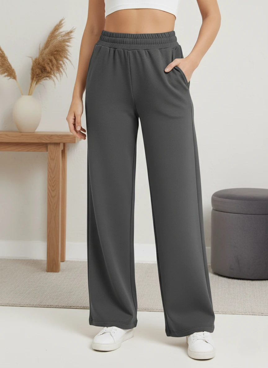 Modal Kumaş Beli Lastikli Düz Paça Rahat Kesim Premium Pantolon