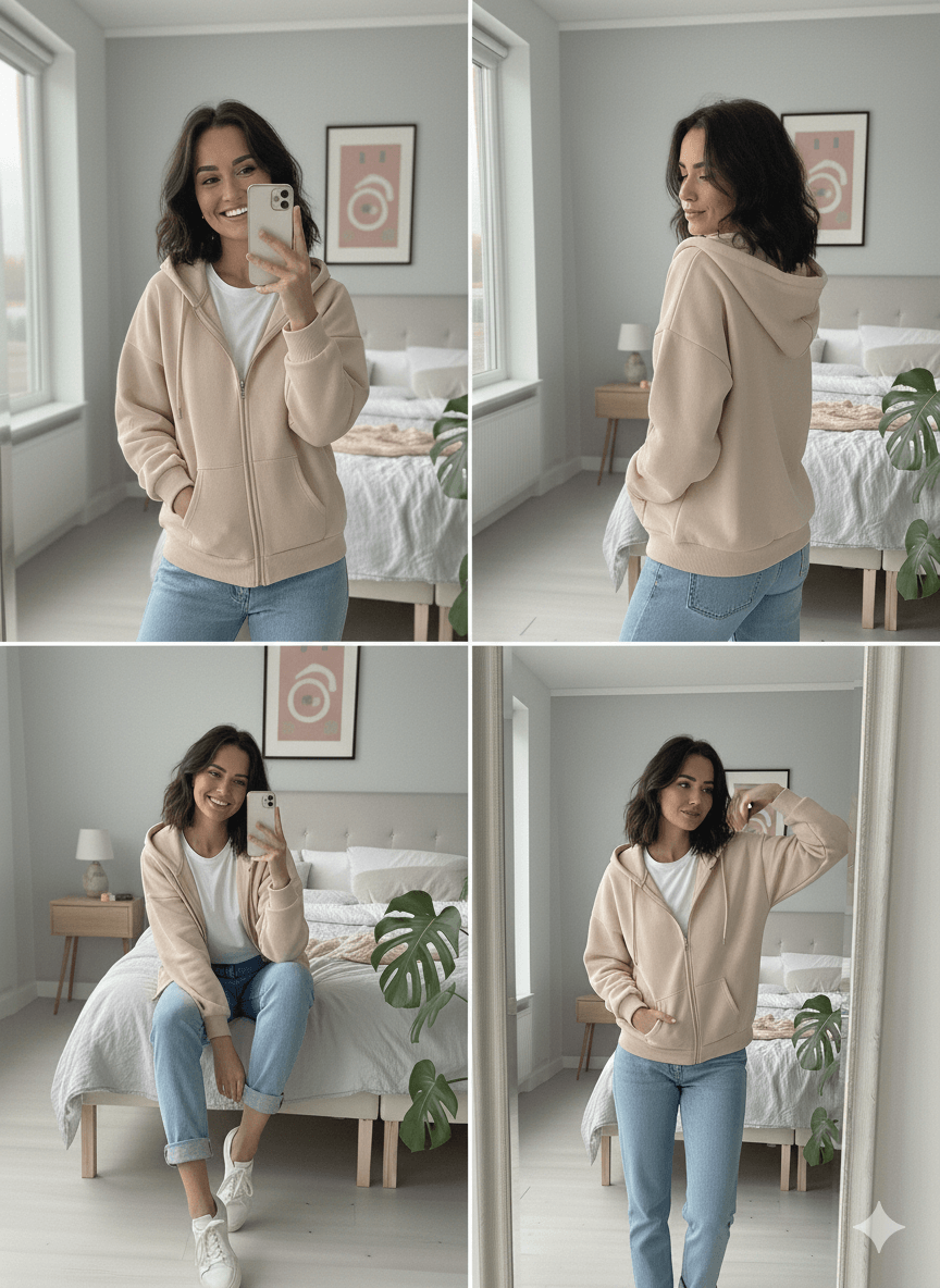 Unisex Over Size 3 İplik Şardonlu Fermuarlı Sweatshirt