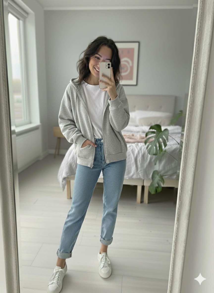 Unisex Over Size 3 İplik Şardonlu Fermuarlı Sweatshirt - GRİ