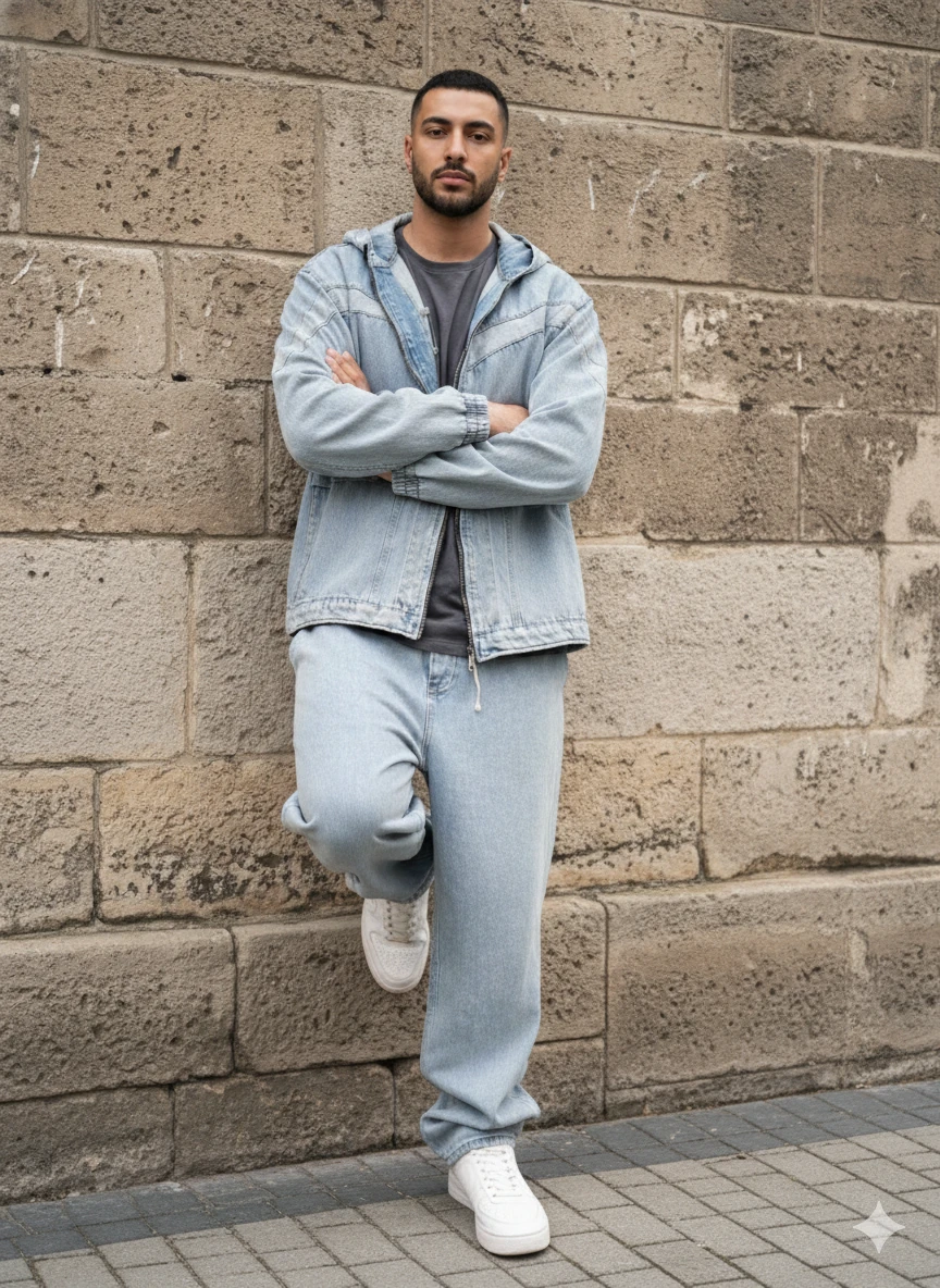 Erkek Kot Mont Pantolon Takım - Açık Mavi