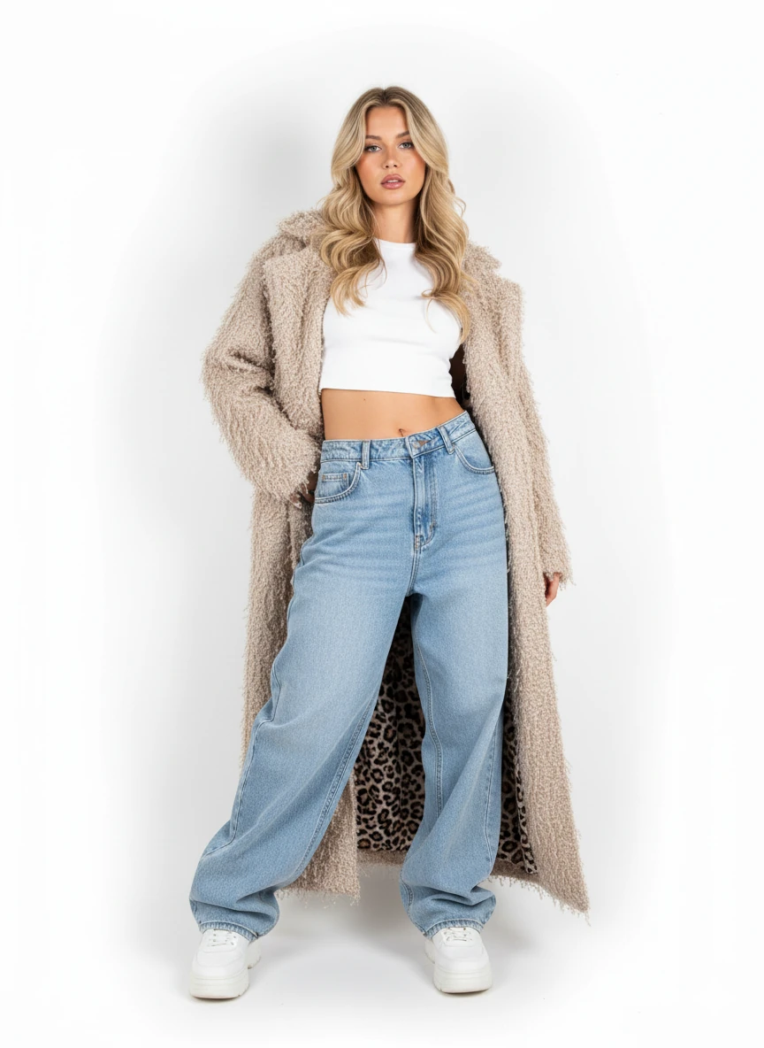 Premium Kürklü Uzun Oversize Kadın Tasarım Astarlı Kaban