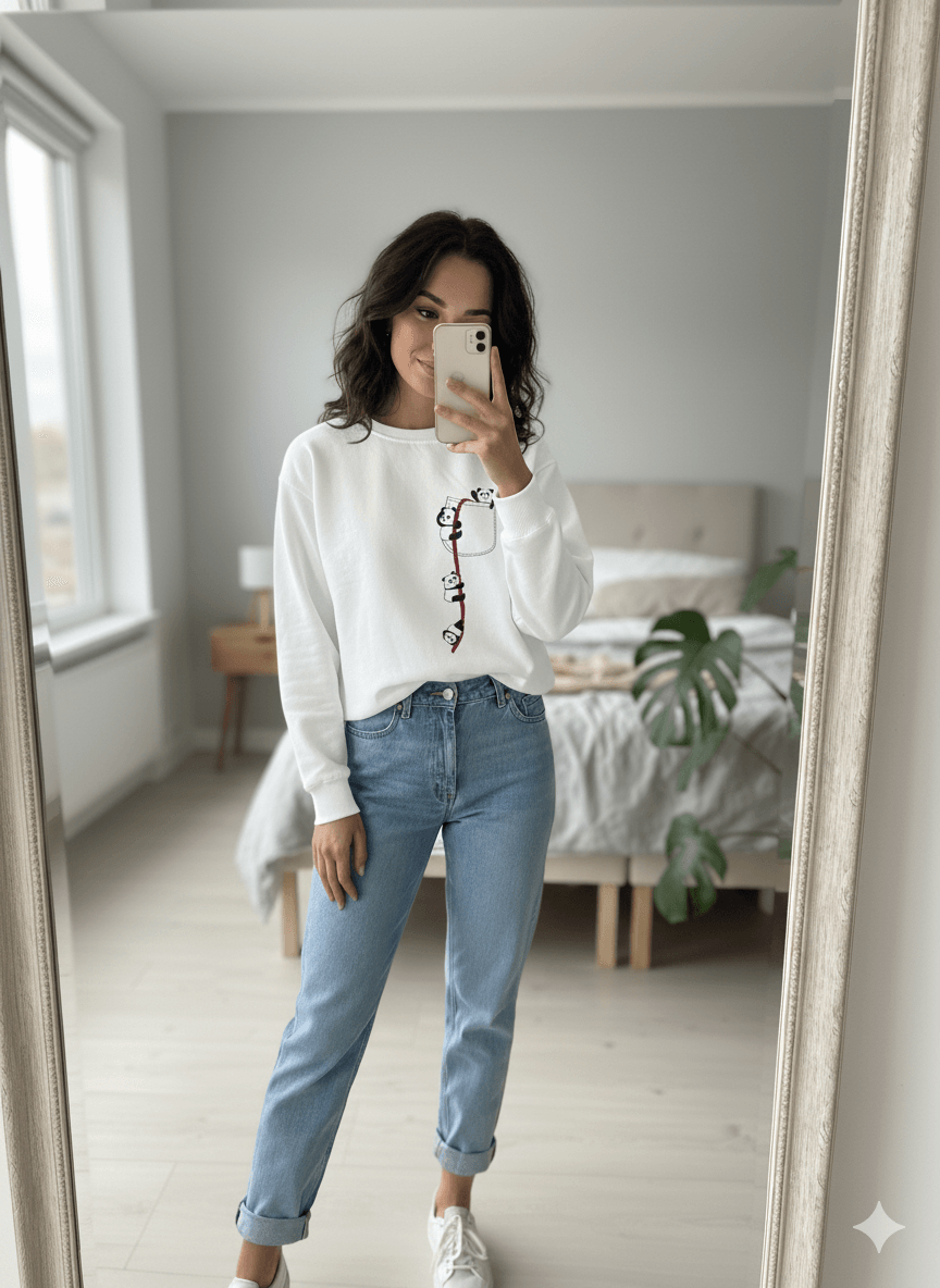 Bisiklet yaka standart Kalıp Baskılı Kadın Sweatshirt