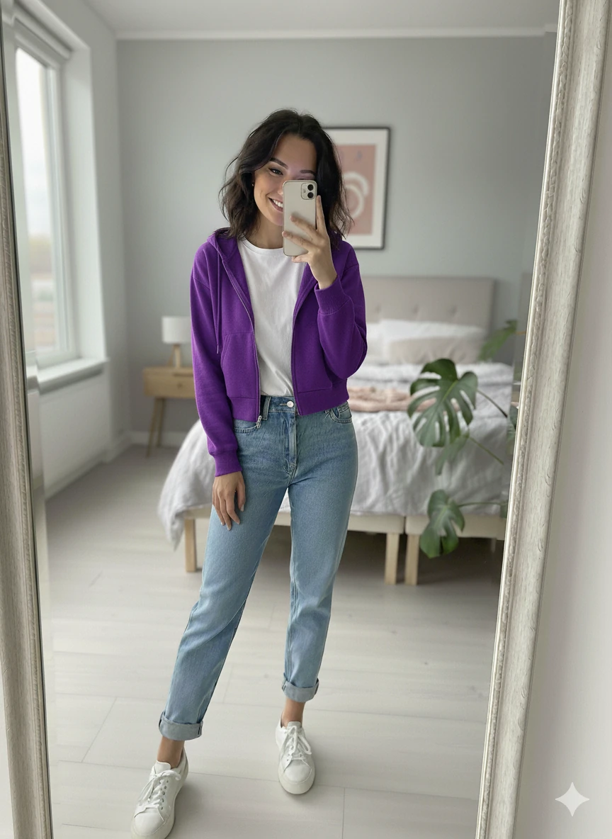 Crop Kapşonlu ve Fermuarlı Kadın 3 iplik Sweatshirt - MOR