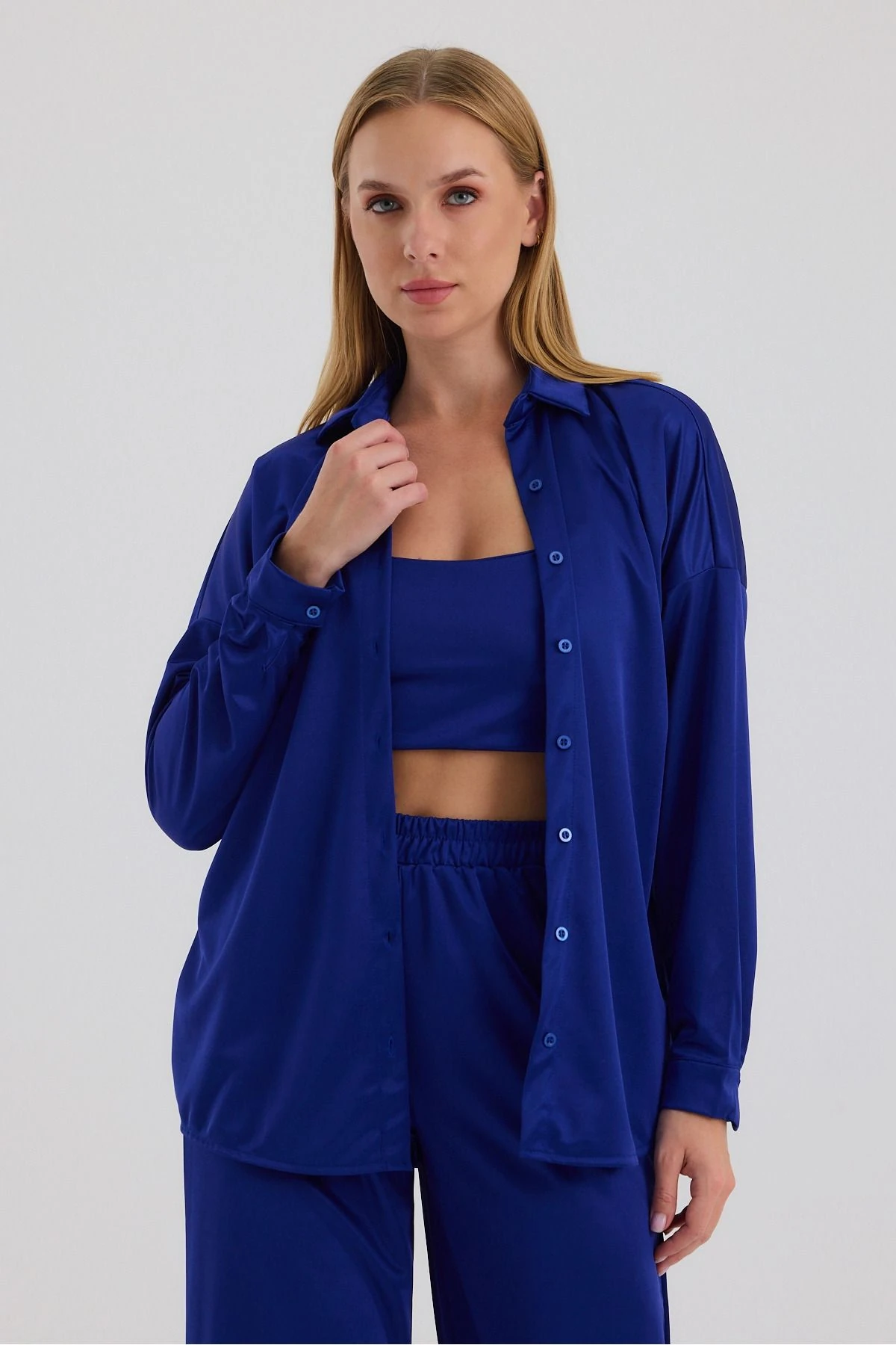 Kadın Saten 3 Lü takım - LACİVERT