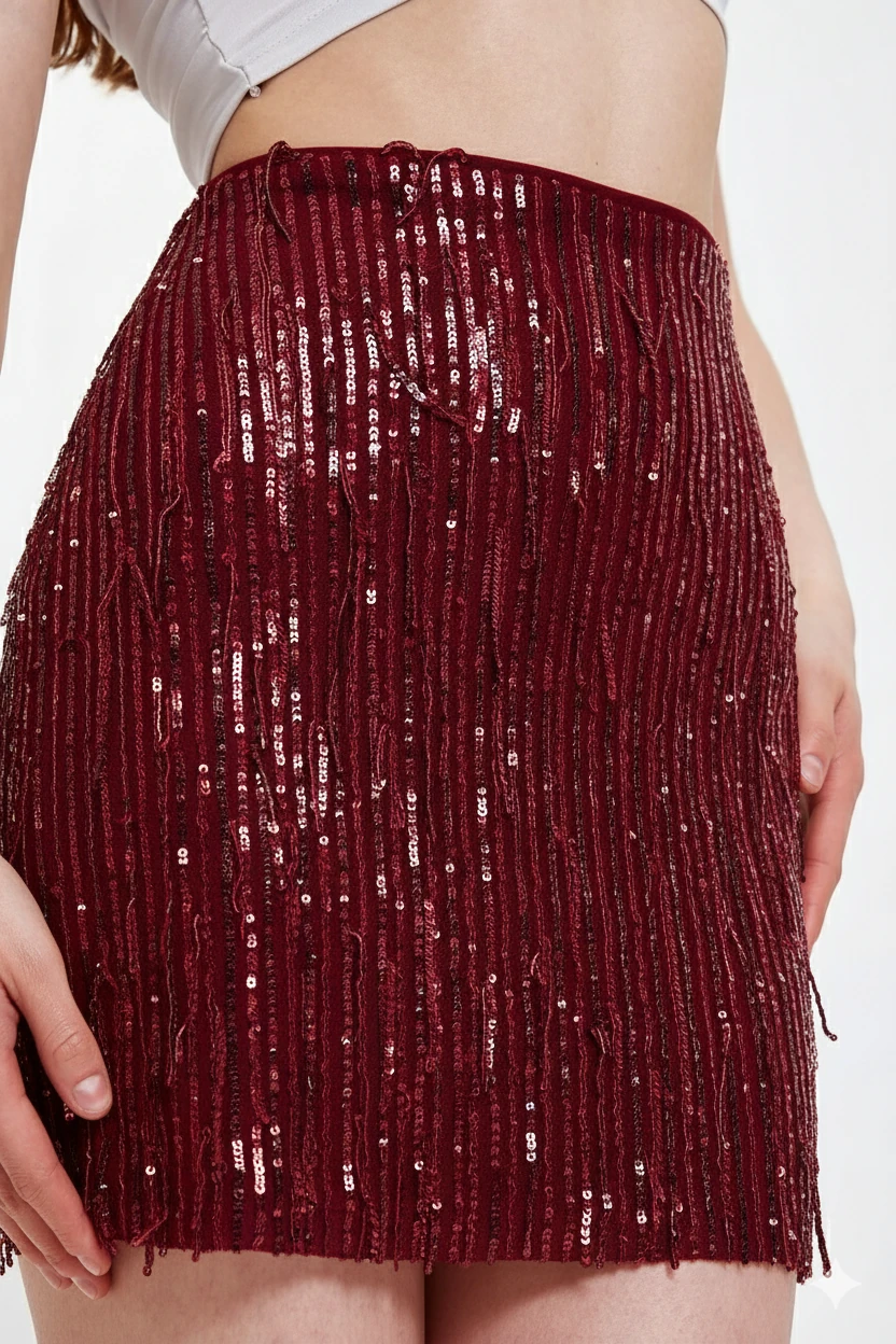 Pul Payet İşlemeli Mini Etek