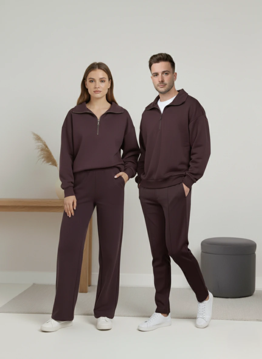 Modal Kumaş Yarım Fermuarlı Unisex Oversize Sweat