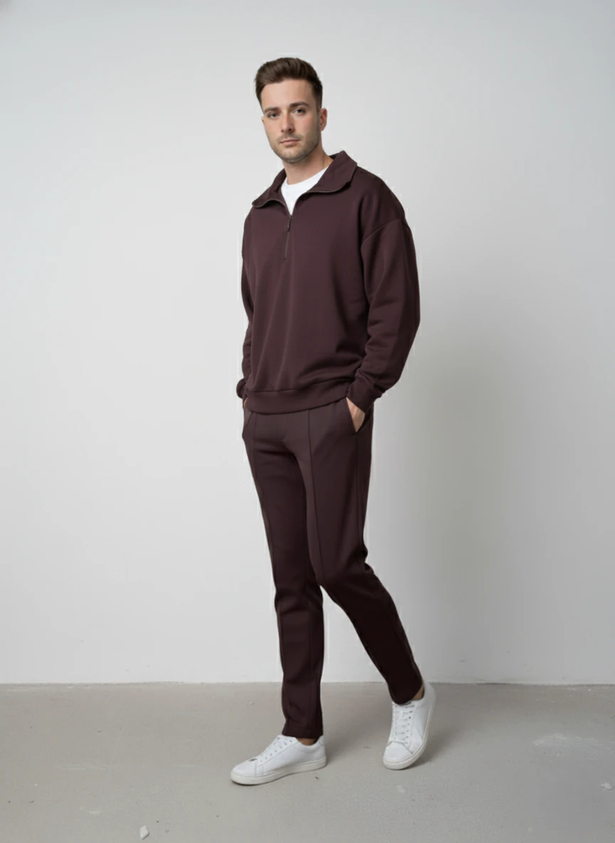 Modal Kumaş Yarım Fermuarlı Unisex Oversize Sweat