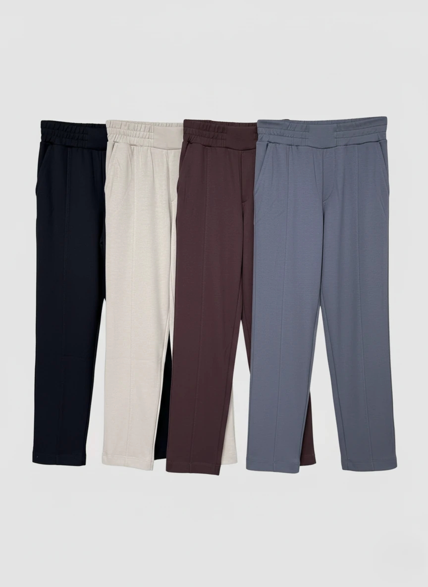 4'lü Modal Kumaş Nervür Detaylı Beli Lastikli Premium Pantolon