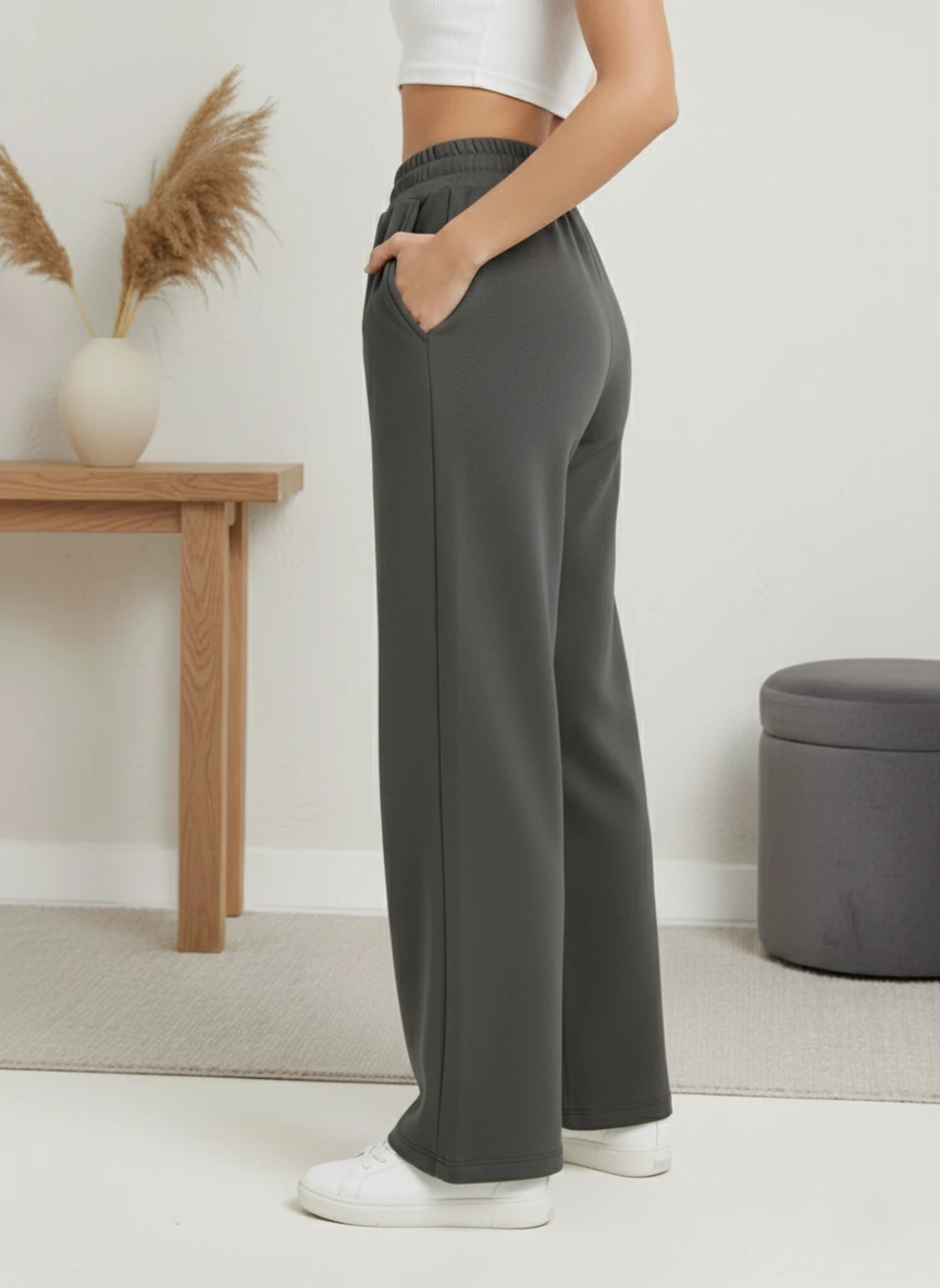 Modal Kumaş Beli Lastikli Düz Paça Rahat Kesim Premium Pantolon