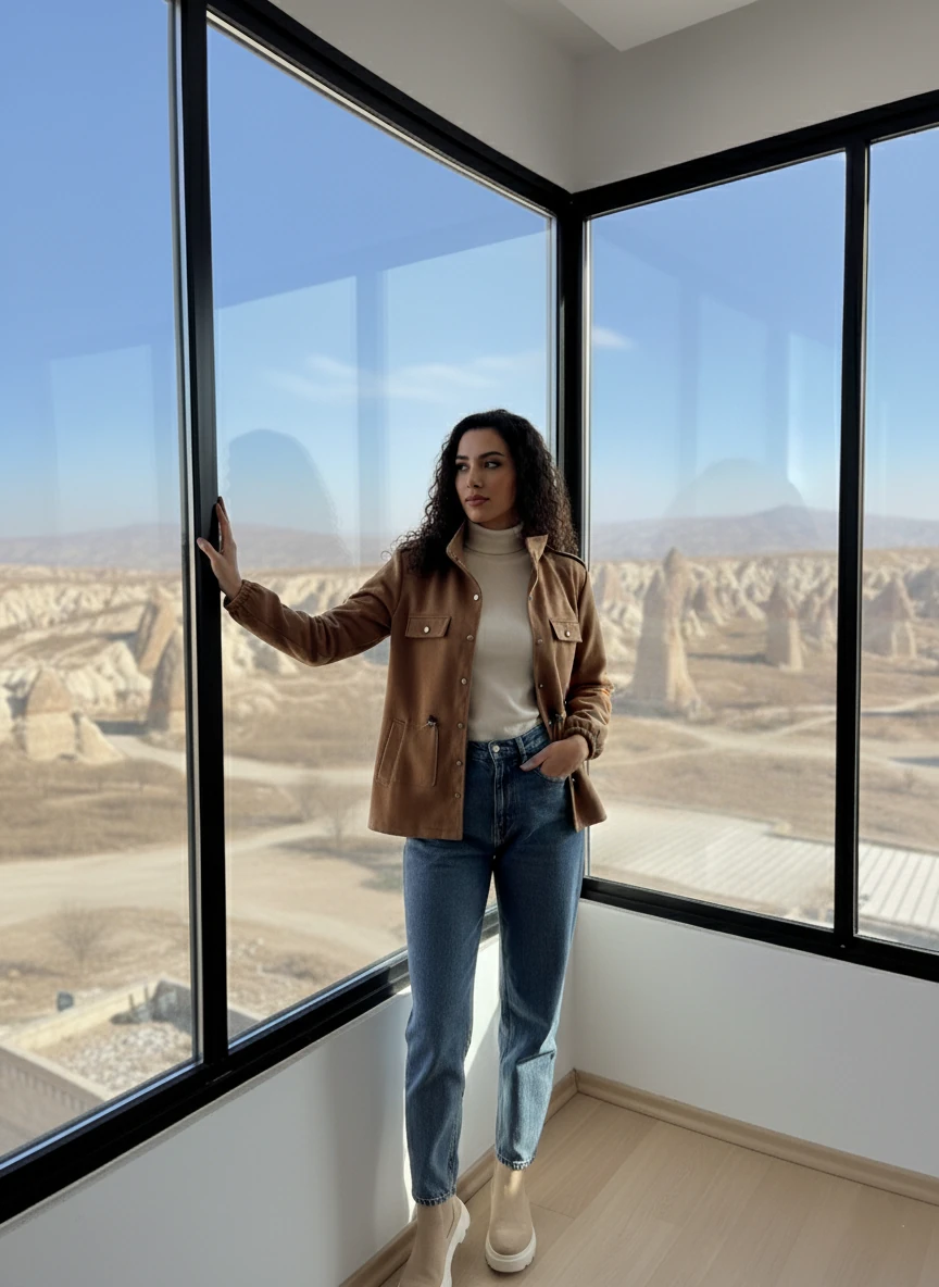 Taba Süet Görünümlü Cepli Ceket