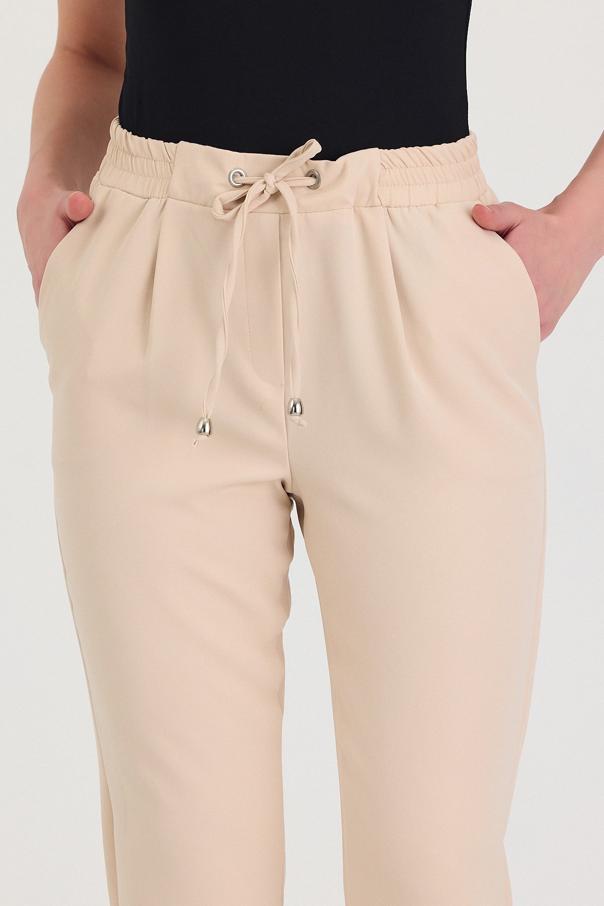 Beli Bağcıklı Pileli Double Paça Kadın Pantolon
