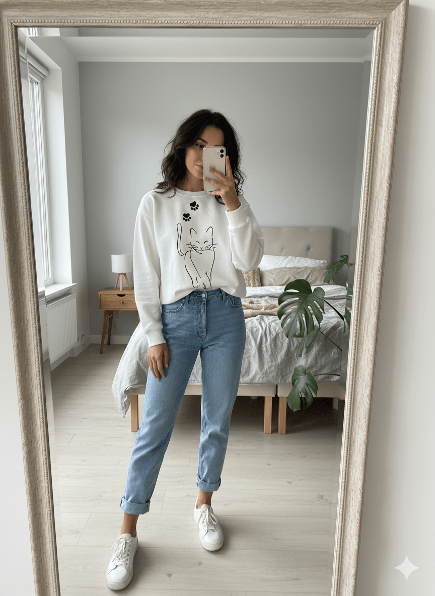 Bisiklet yaka standart Kalıp Baskılı Kadın Sweatshirt