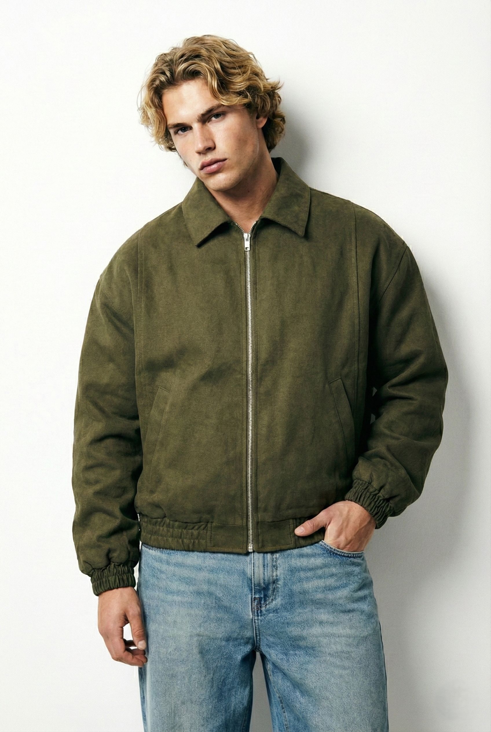 Erkek Klasik Yaka Fermuarlı Casual Ceket