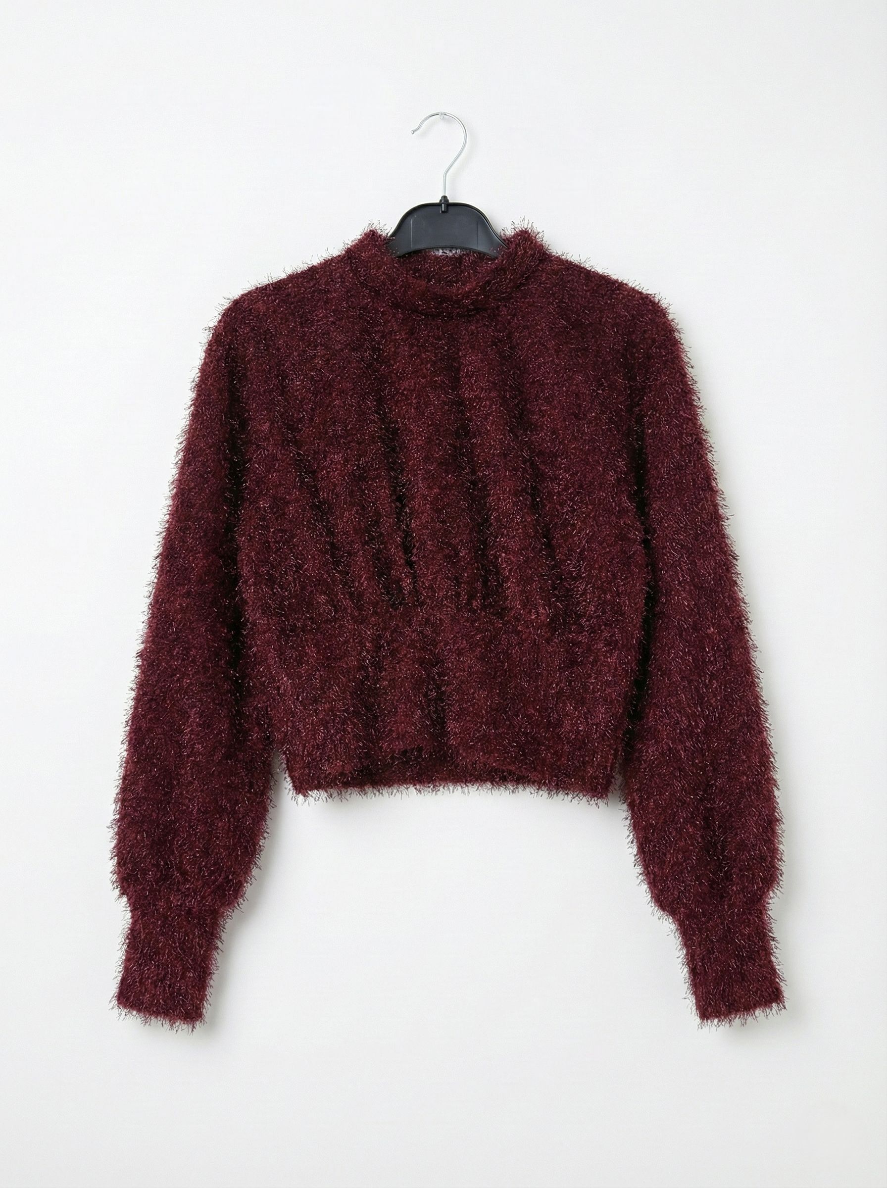 Premium Tüylü Dik Yaka Cropped Kadın Kazak