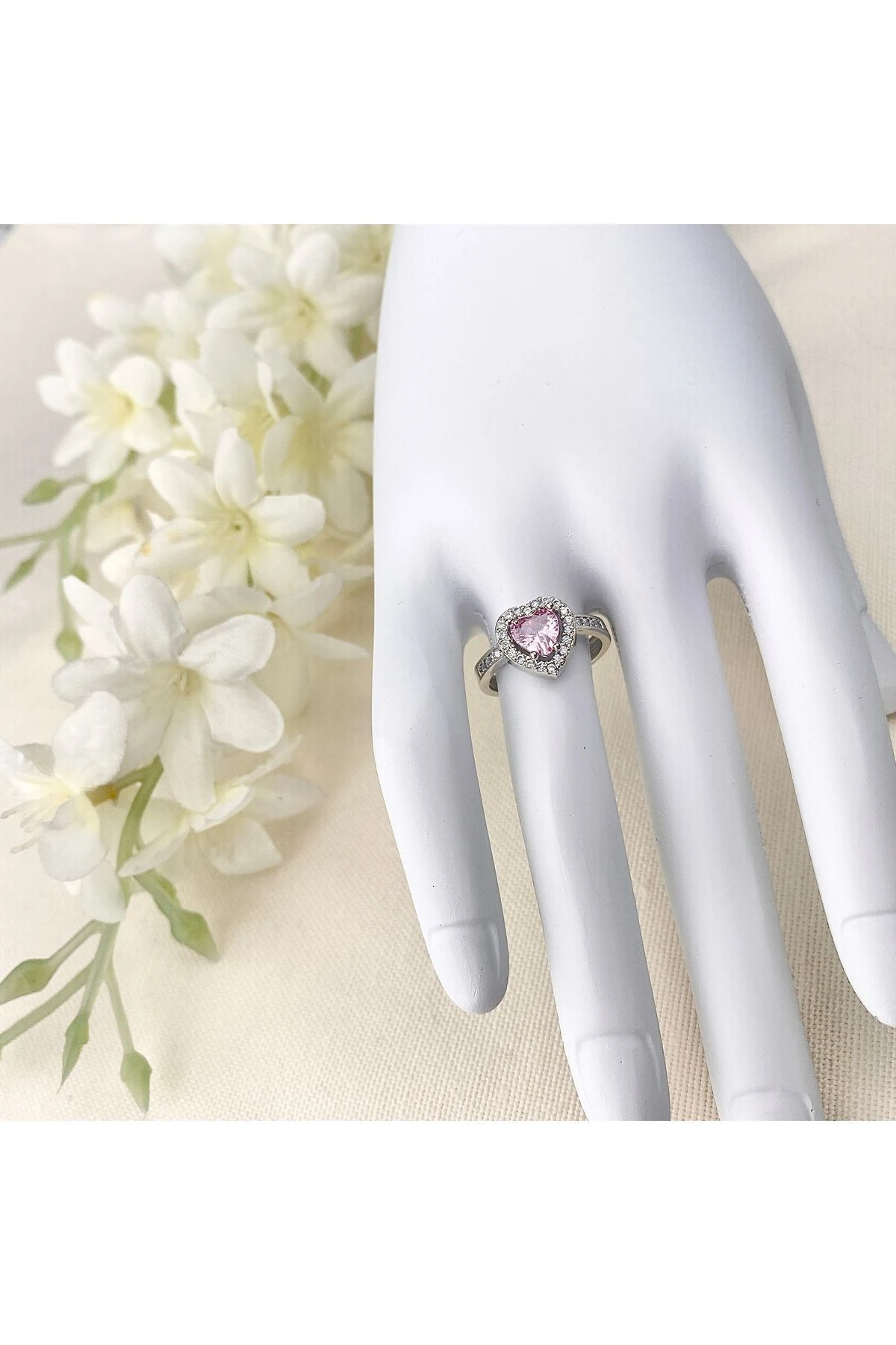 Kalpli Yüzük Pembe Kalpli Çelik Yüzük
