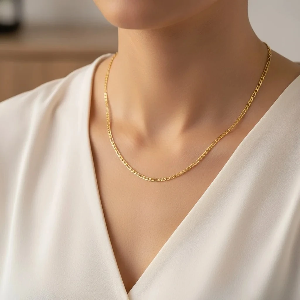 Figaro Model Yassı Unisex Zincir Kolye Yüksek Kalite 4 mm 60+5 cm