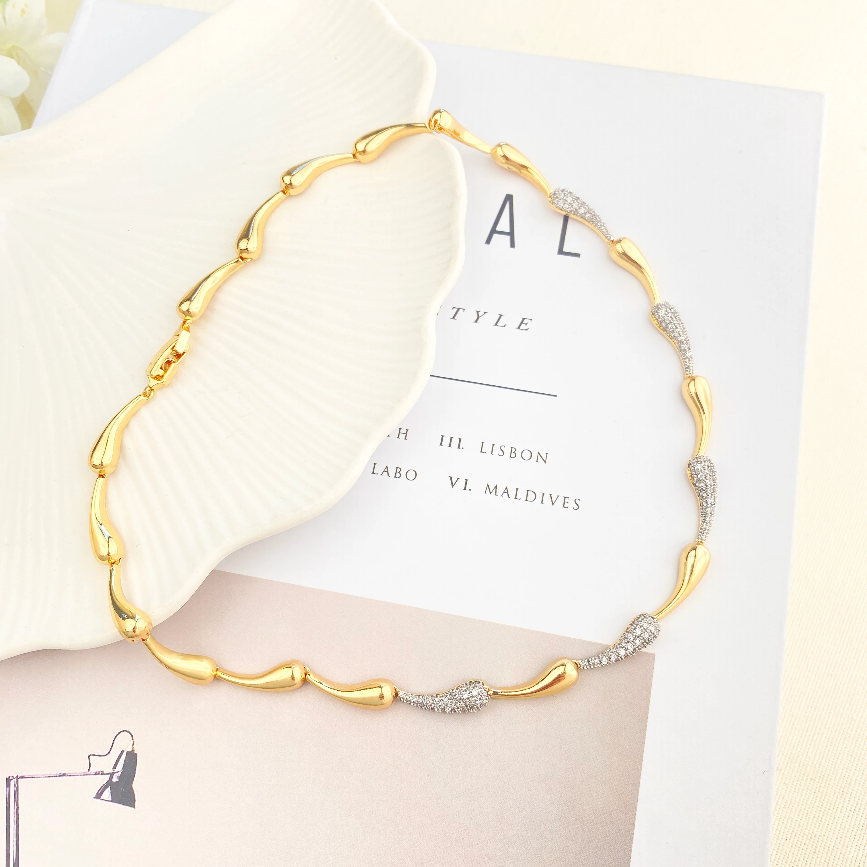 Damla Kolye Sıralı Damla Botte Kolye 40 cm Gold Gümüş