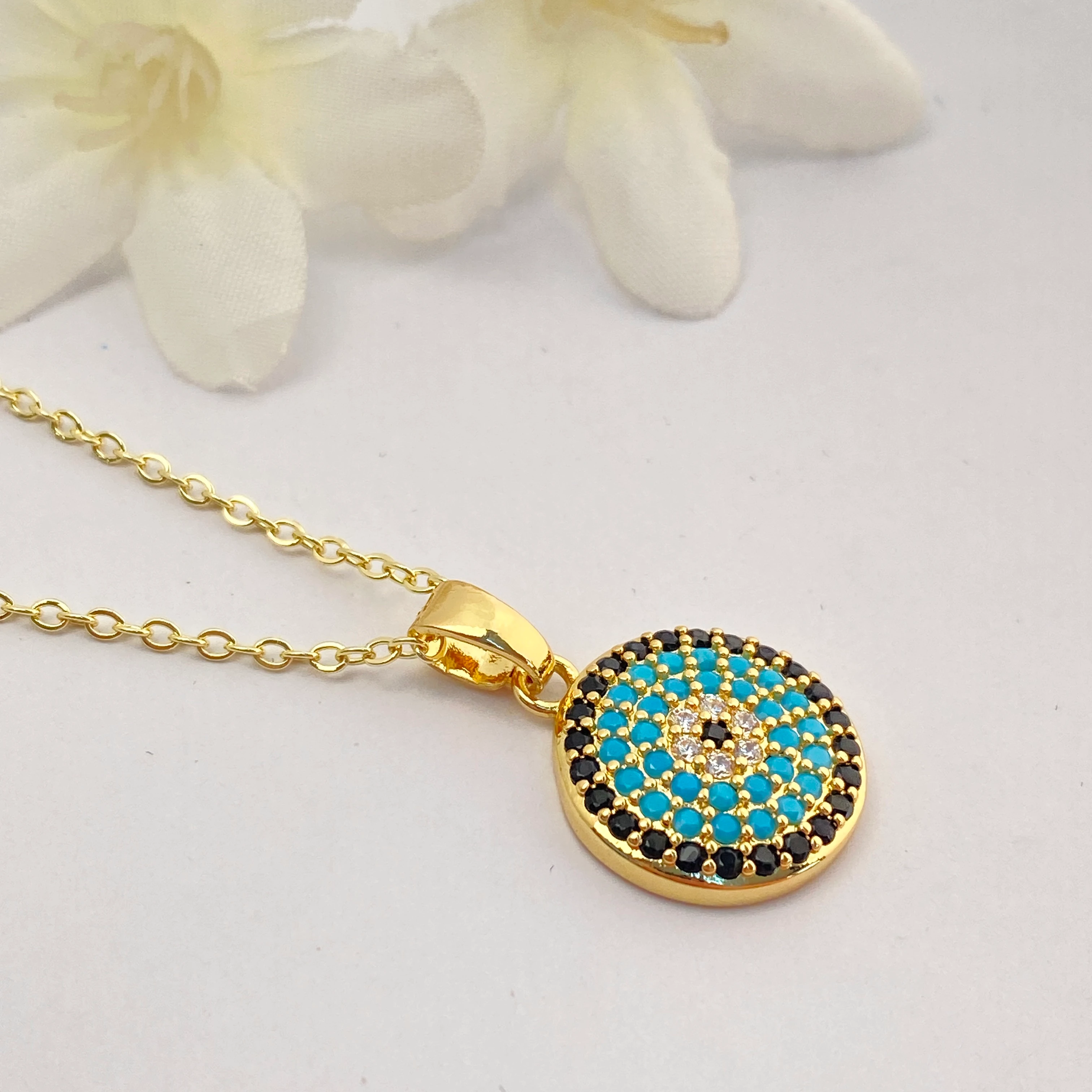 Nazar Boncuklu Kolye Kuyumcu Model Kolye Çelik 14 Ayar Gold 45cm