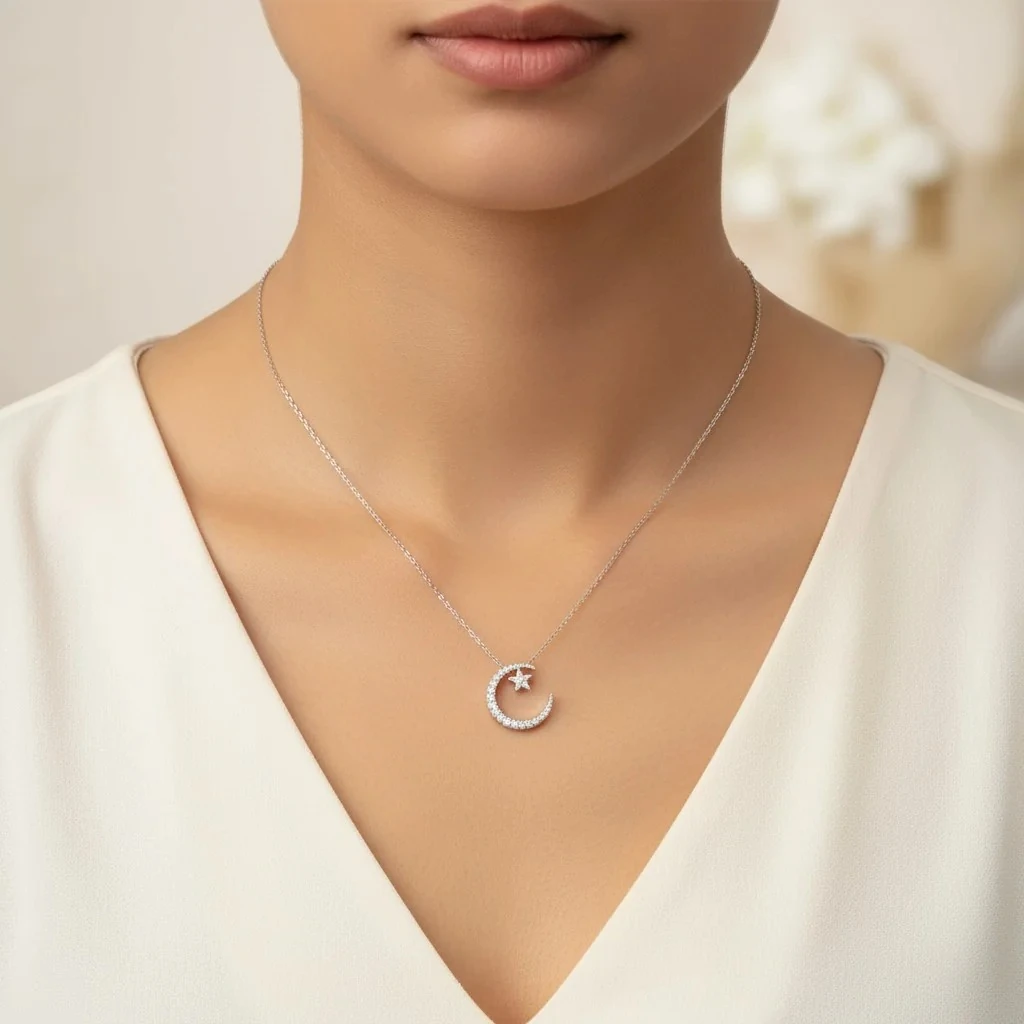 Hilal Yıldız Ay Yıldız Kolye Yüksek Kalite 316 L Paslanmaz Çelik Silver 40+5 cm