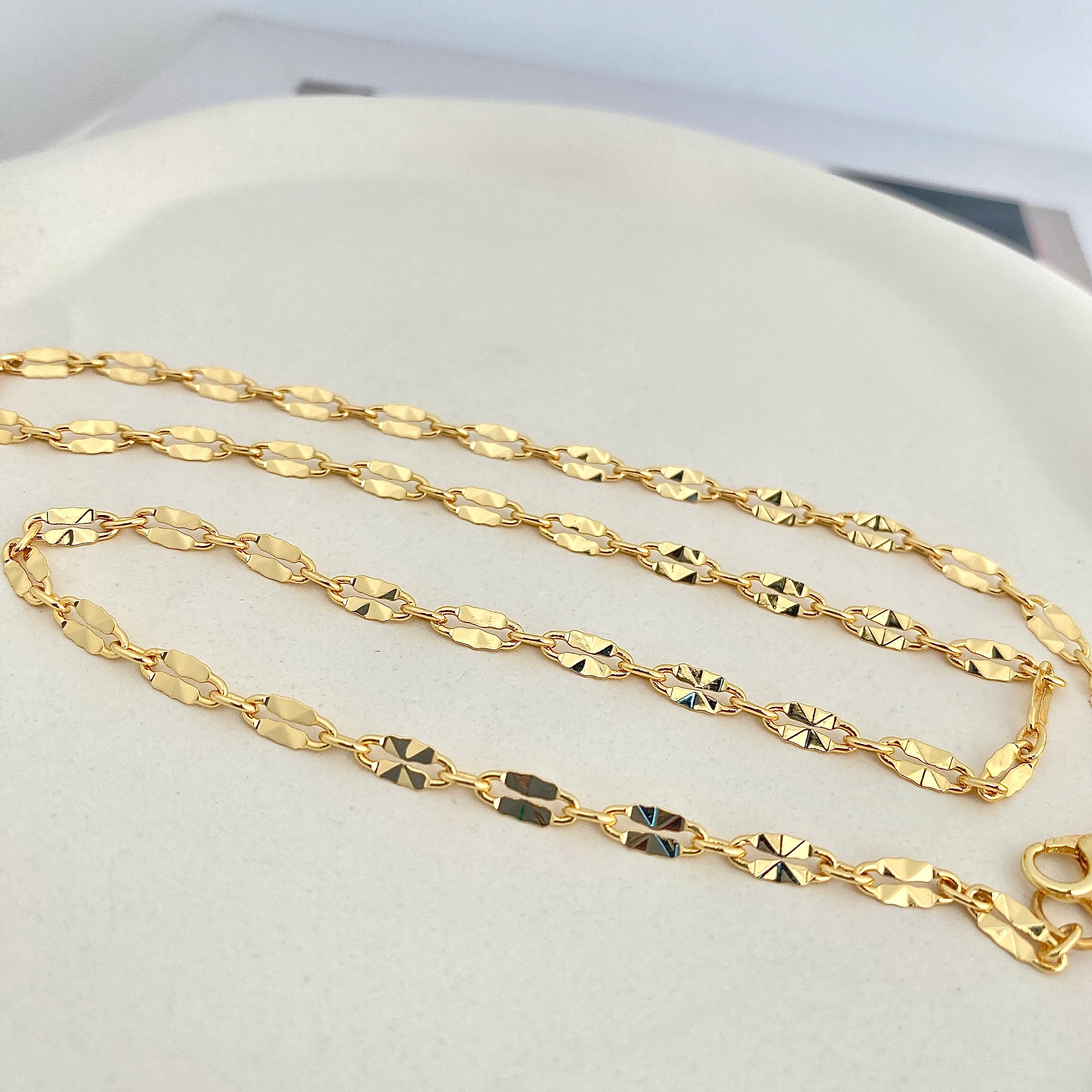 Ezme Kolye Kadın İtalyan Ezme Kolye Ezme Pullu Gold 50cm