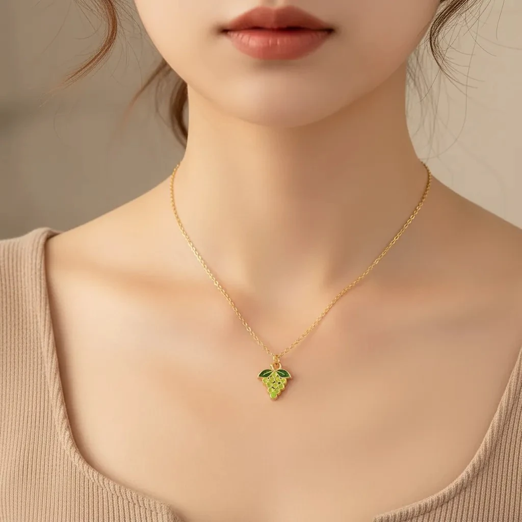 Üzüm Kolye Salkım Meyve Figürlü Kolye Gold 45cm