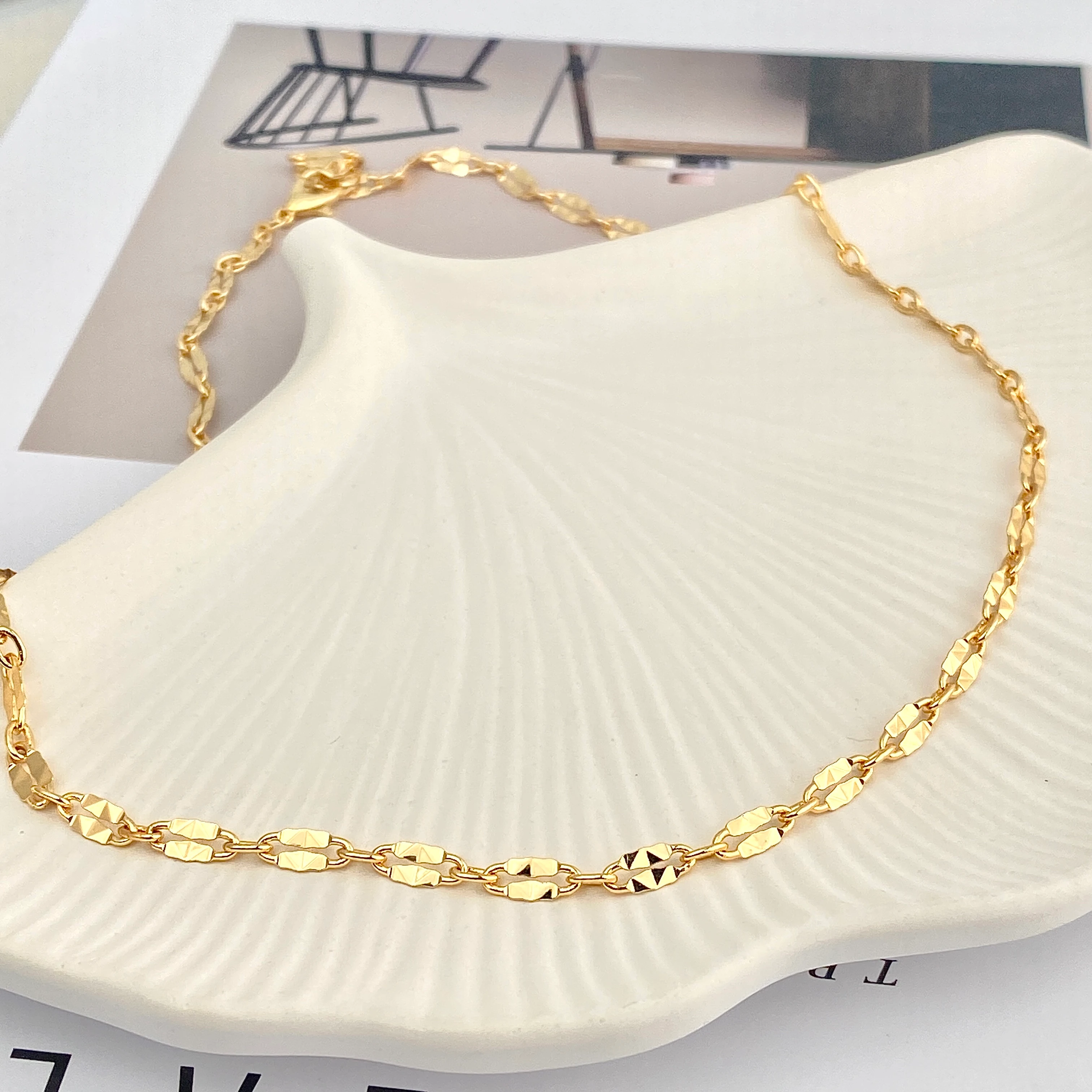 Ezme Kolye Kadın İtalyan Ezme Kolye Ezme Pullu Gold 50cm