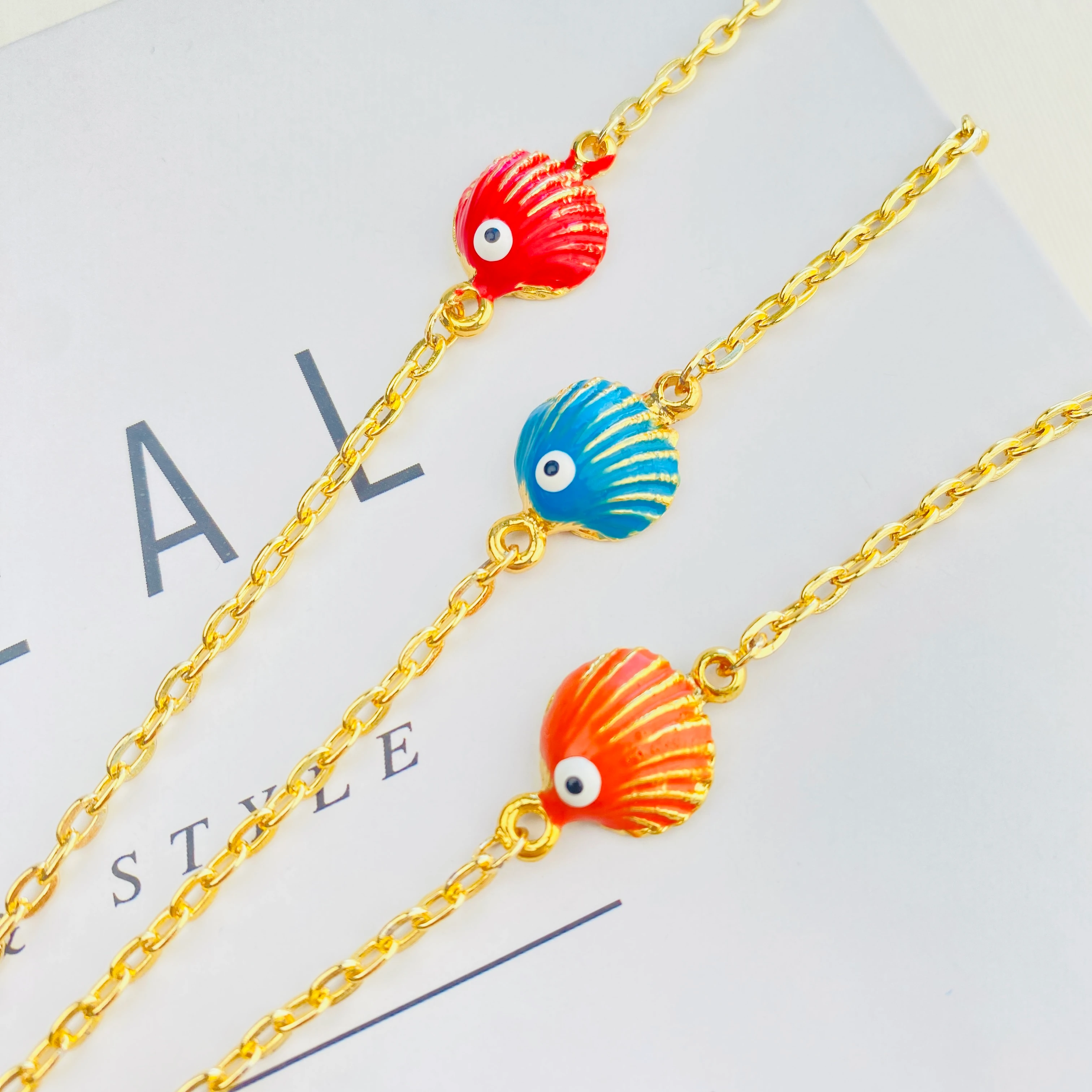 Mineli Bileklik Deniz Kabuğu Bileklik Pirinç Gold 17+5cm