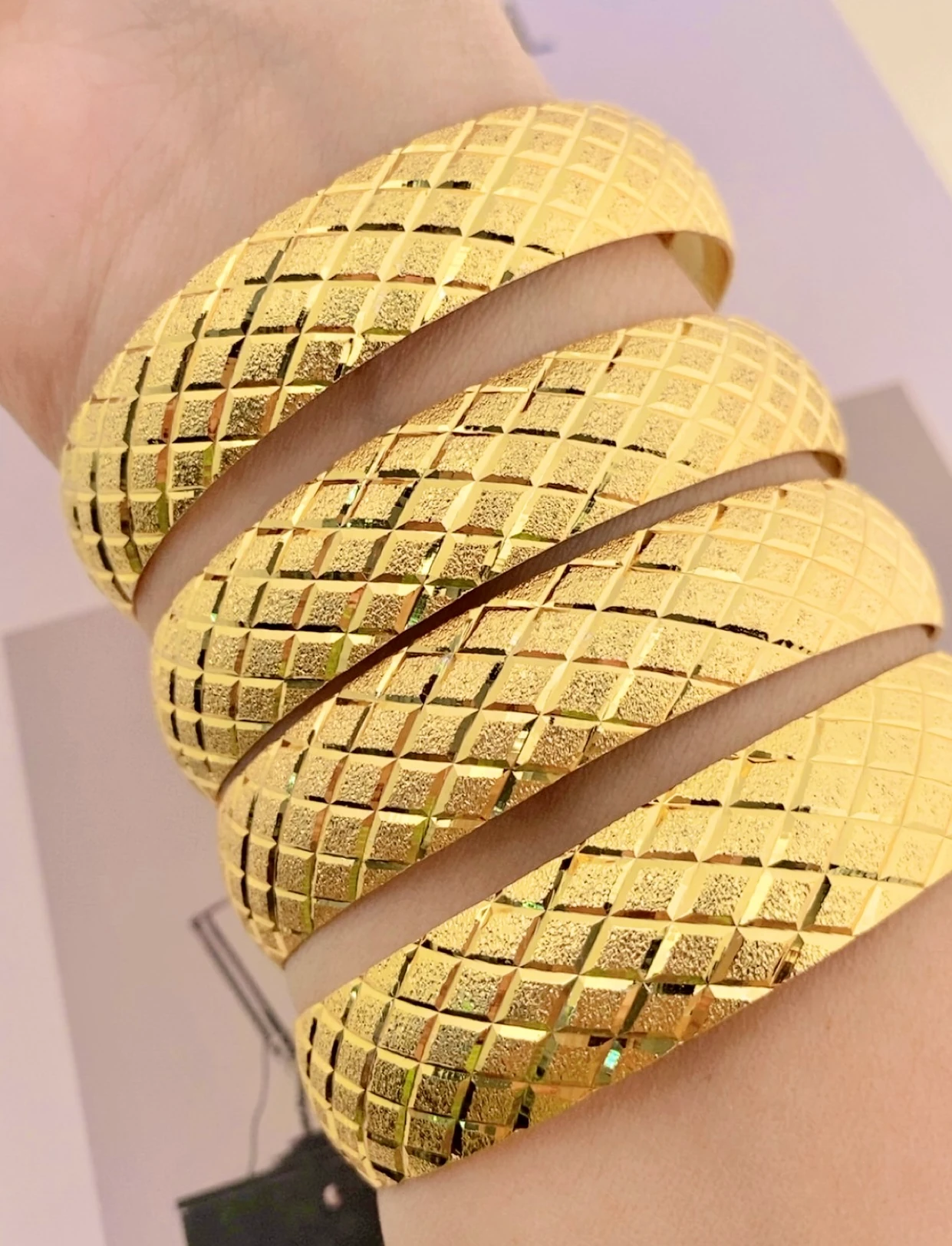 22 Ayar Altın Kaplama Bilezik Baklava Desen Kadın İmitasyon Bilezik 1.5cm (1 Adet)