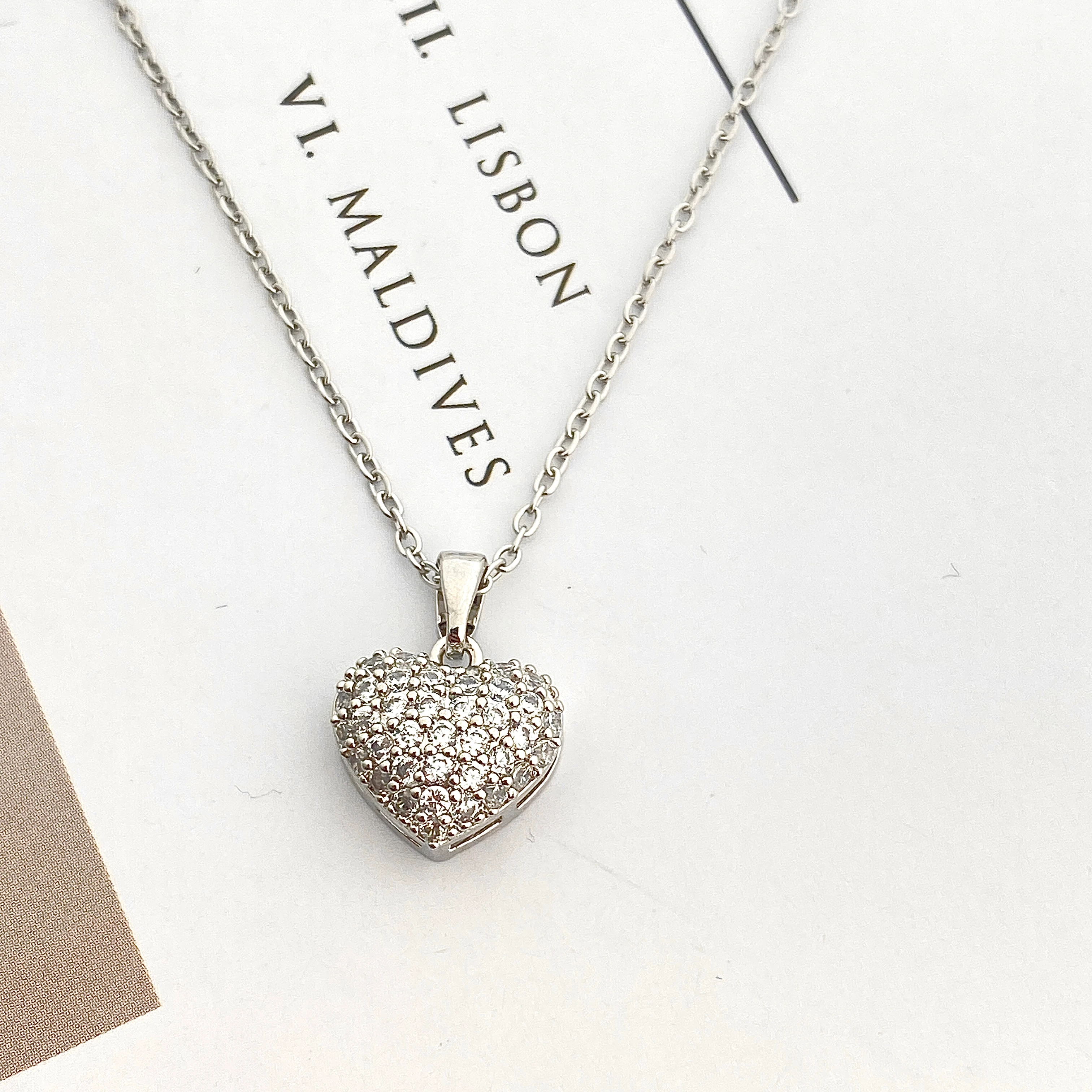 Kalp Kolye Full Zirkon Taşlı Kalp Kadın Kolye 45cm