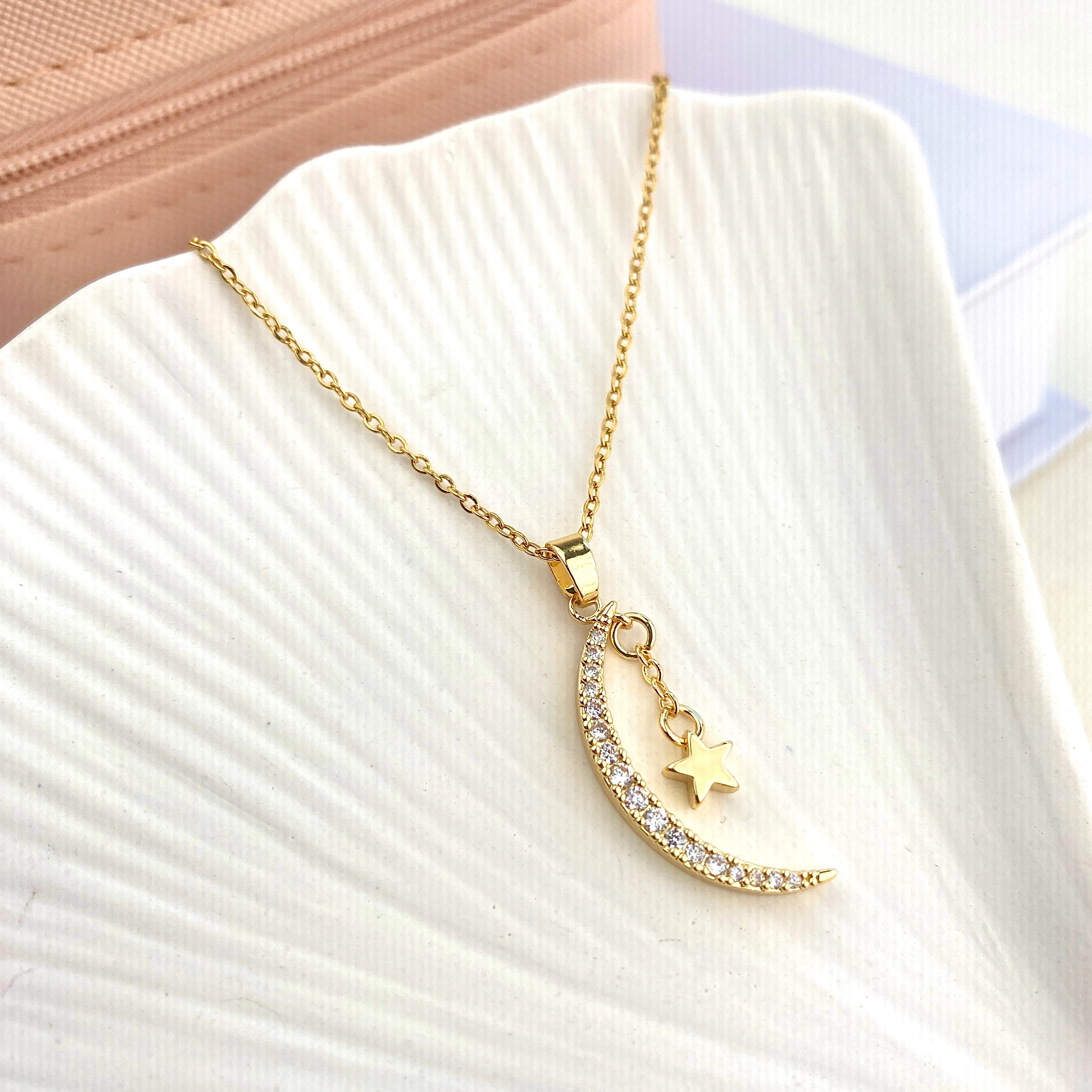 Ay Yıldızlı Kolye Kadın Kolye Zirkon Taşlı 45cm