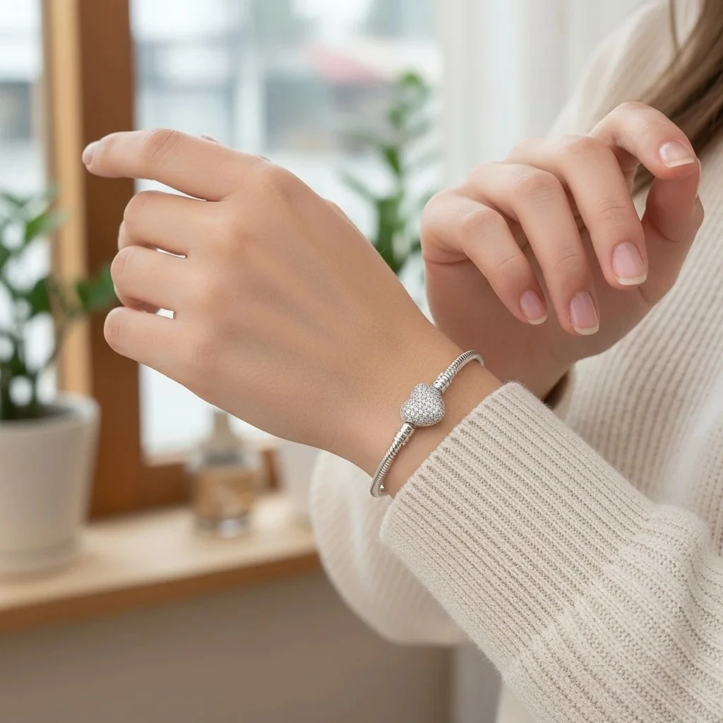 Charmlı Bileklik Kalp ve Tektaş Model 316 L Paslanmaz Çelik