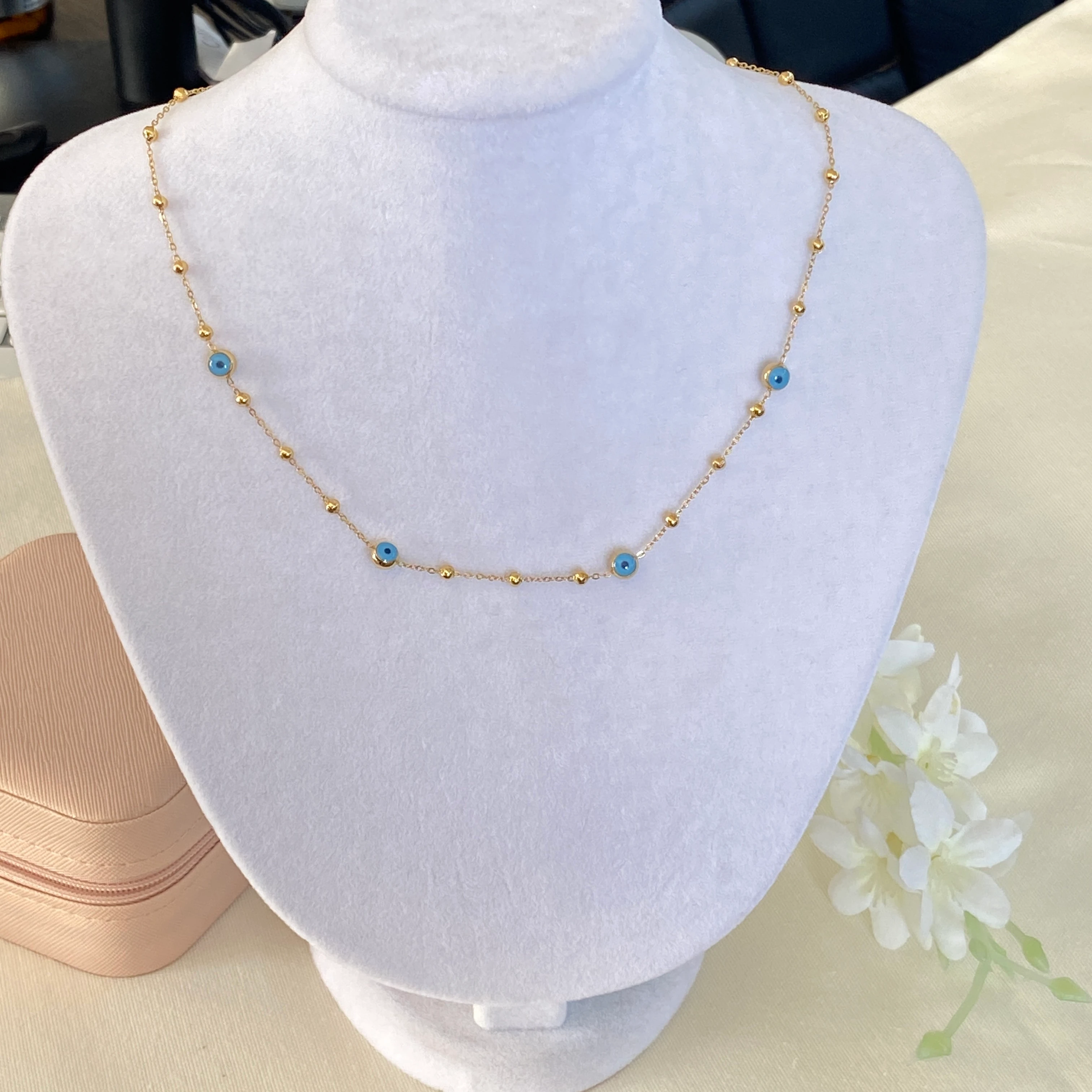 Nazar Kolye Dorika Geçişli Yüksek Kalite 316 L Çelik Gold 42+5 cm