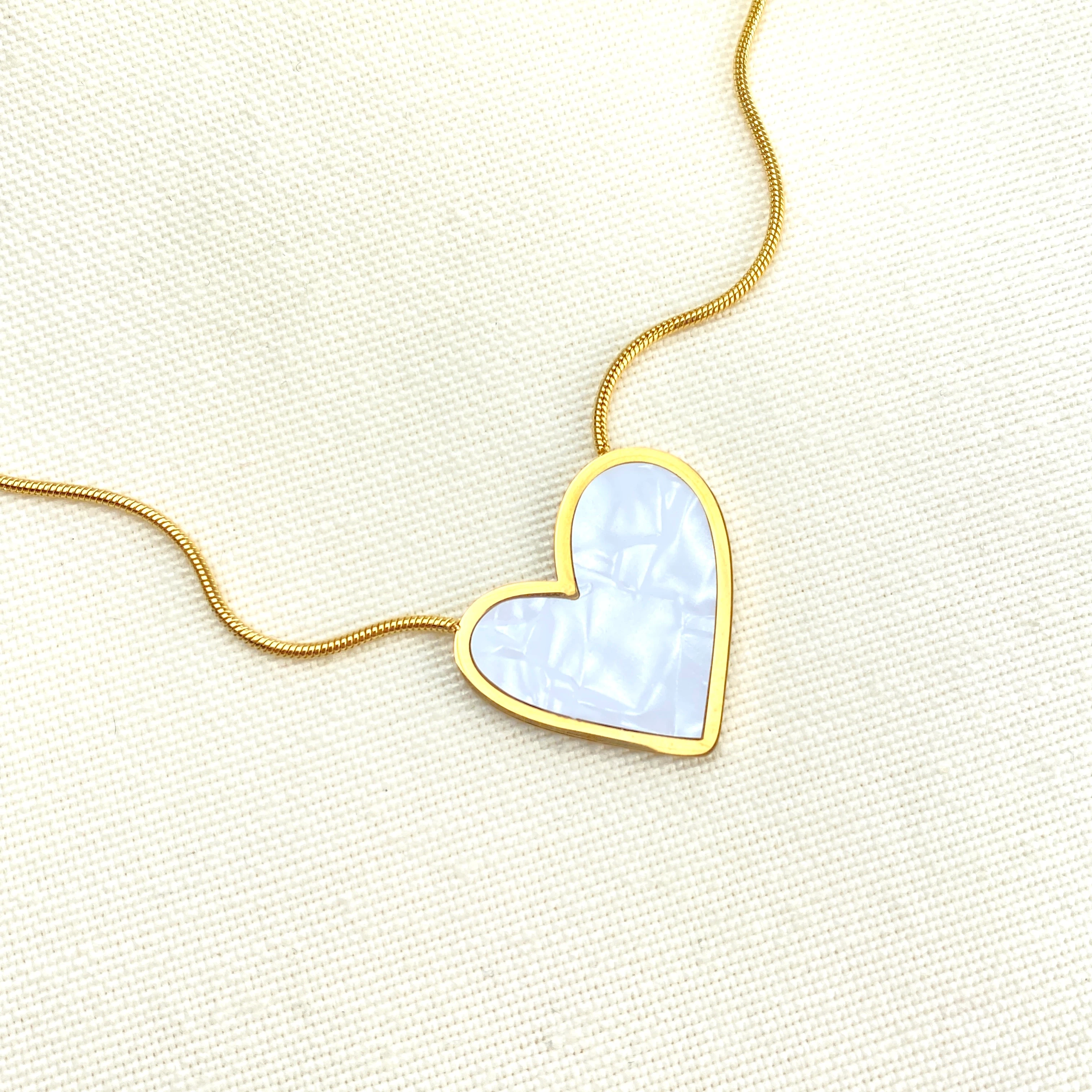 Kadın Kalp Kolye Sedef Kalp Kolye 316 L Paslanmaz Çelik Gold 41+5cm