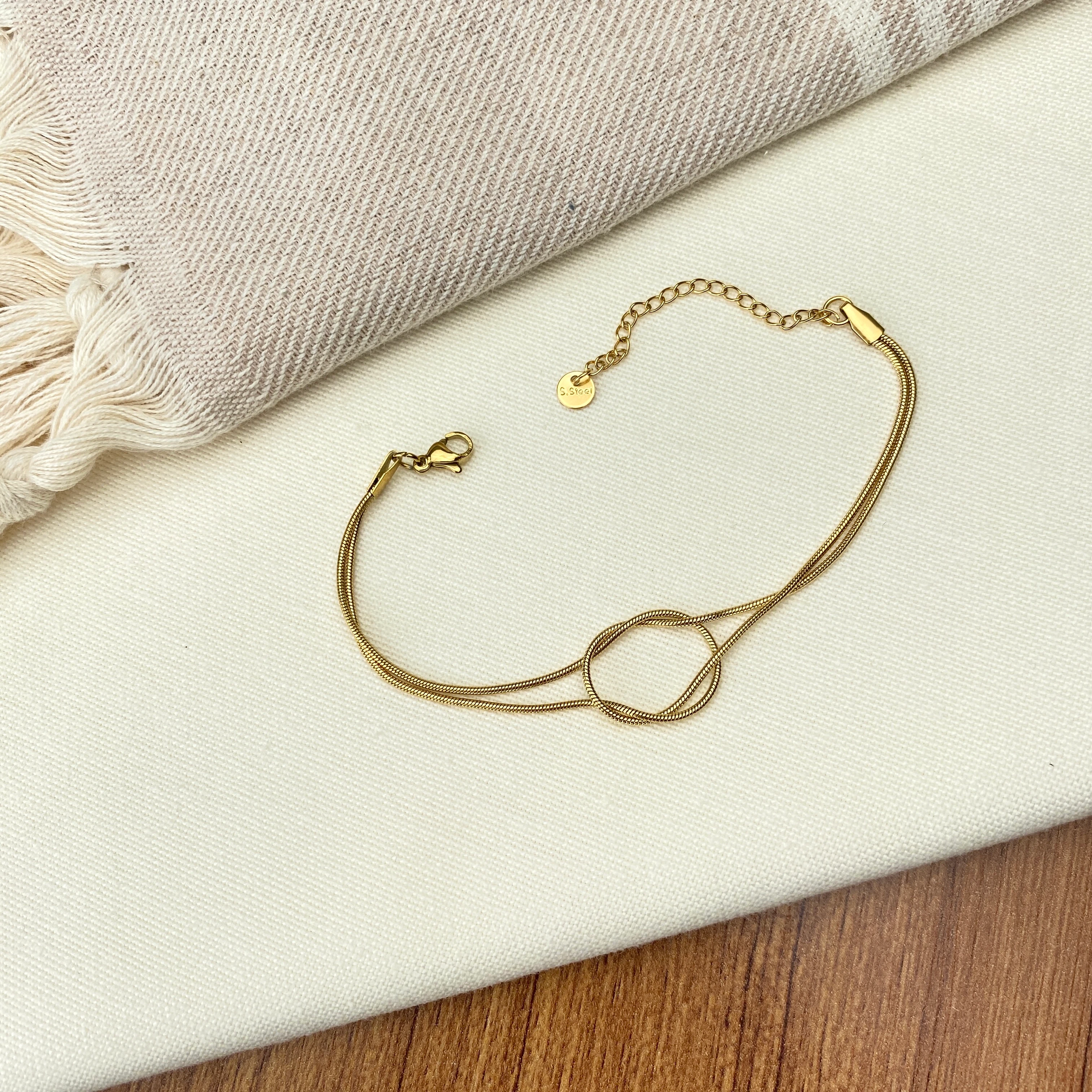 Düğüm Bileklik Kadın Sonsuzluk Bileklik Kararmaz Çelik Gold 17+5cm