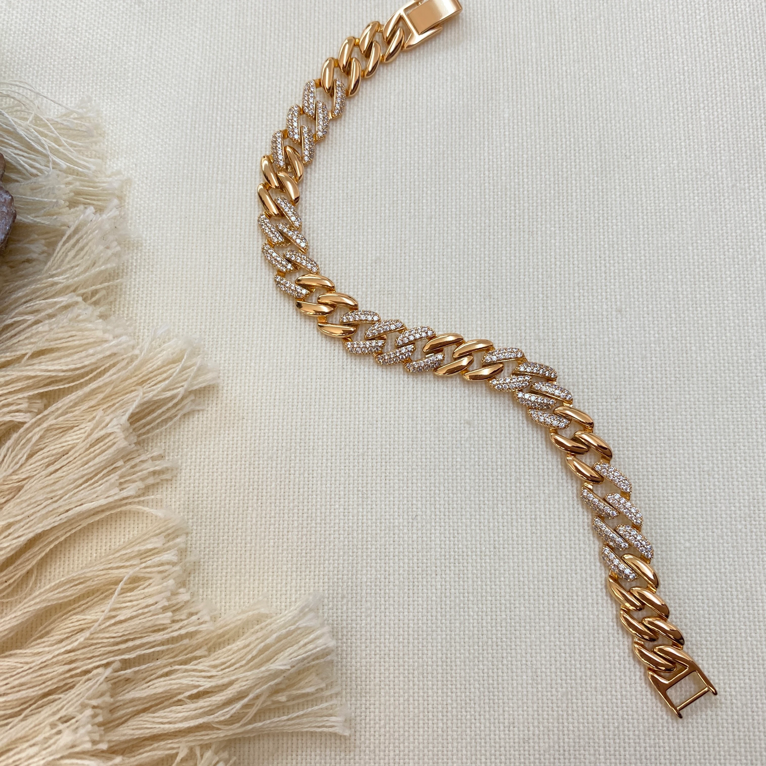 Gurmet Bileklik Taşlı Kalın Zincir Çelik Kararmaz Xuping Vip Seri Rose Gold