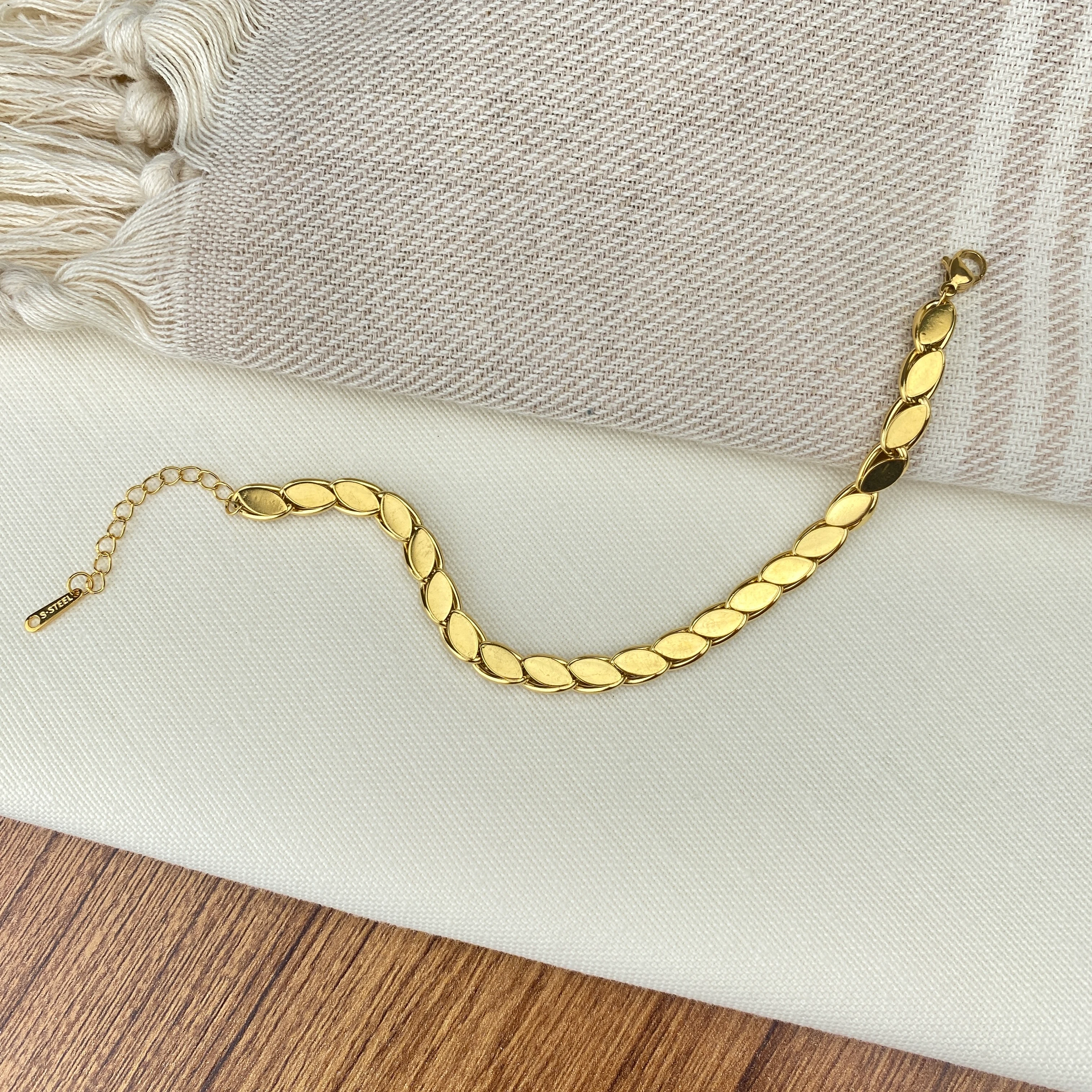 Arpa Bileklik Yüksek Kalite 316 L Paslanmaz Çelik Gold 17,5 + 3 cm