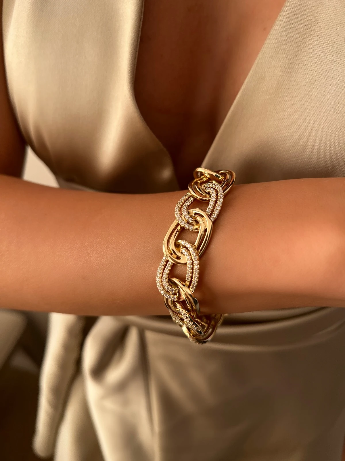 Kadın Bileklik Kalın Samanyolu Bileklik Kuyumcu Model Gold 18 cm