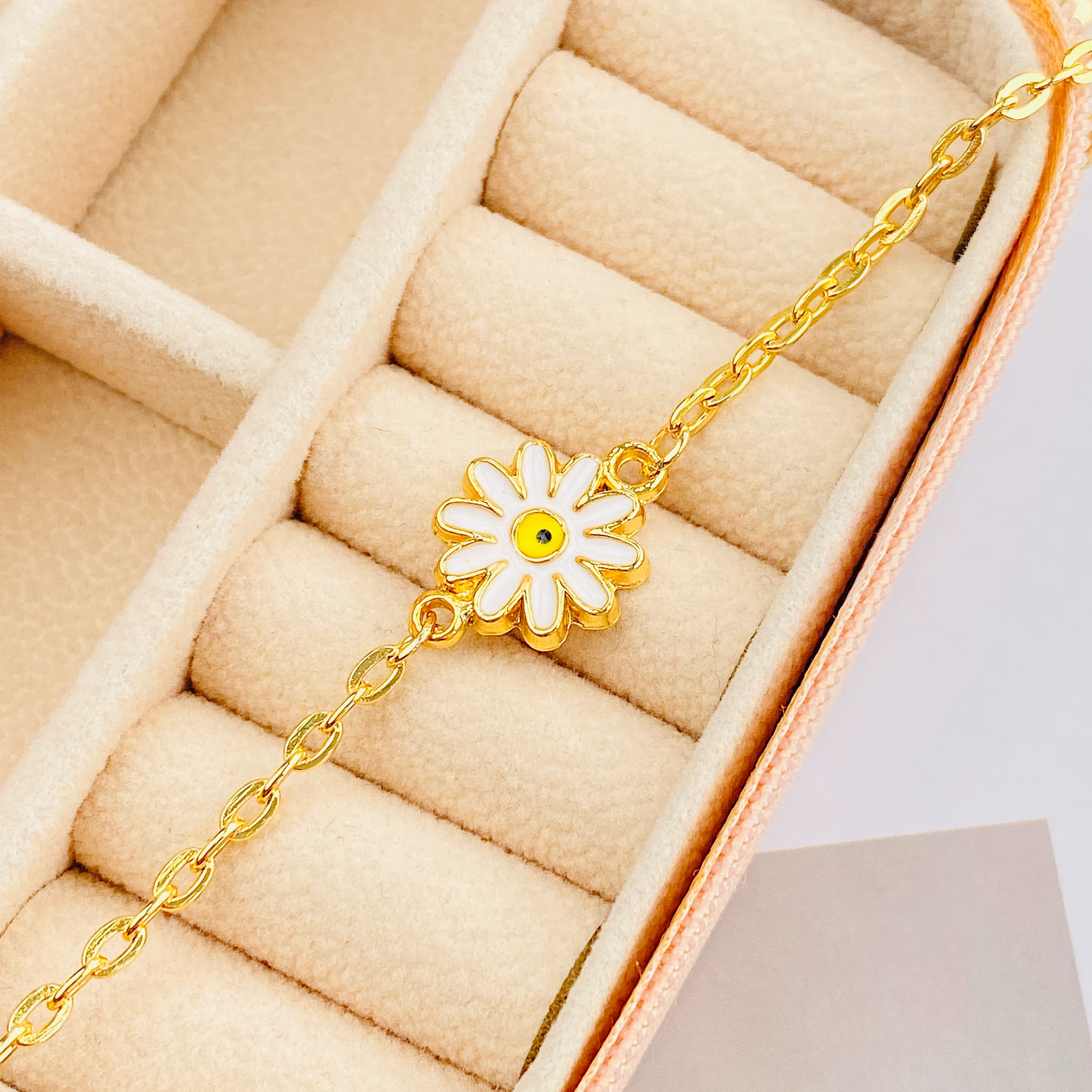 Mineli Bileklik Papatya Bileklik Pirinç Gold 17+5cm