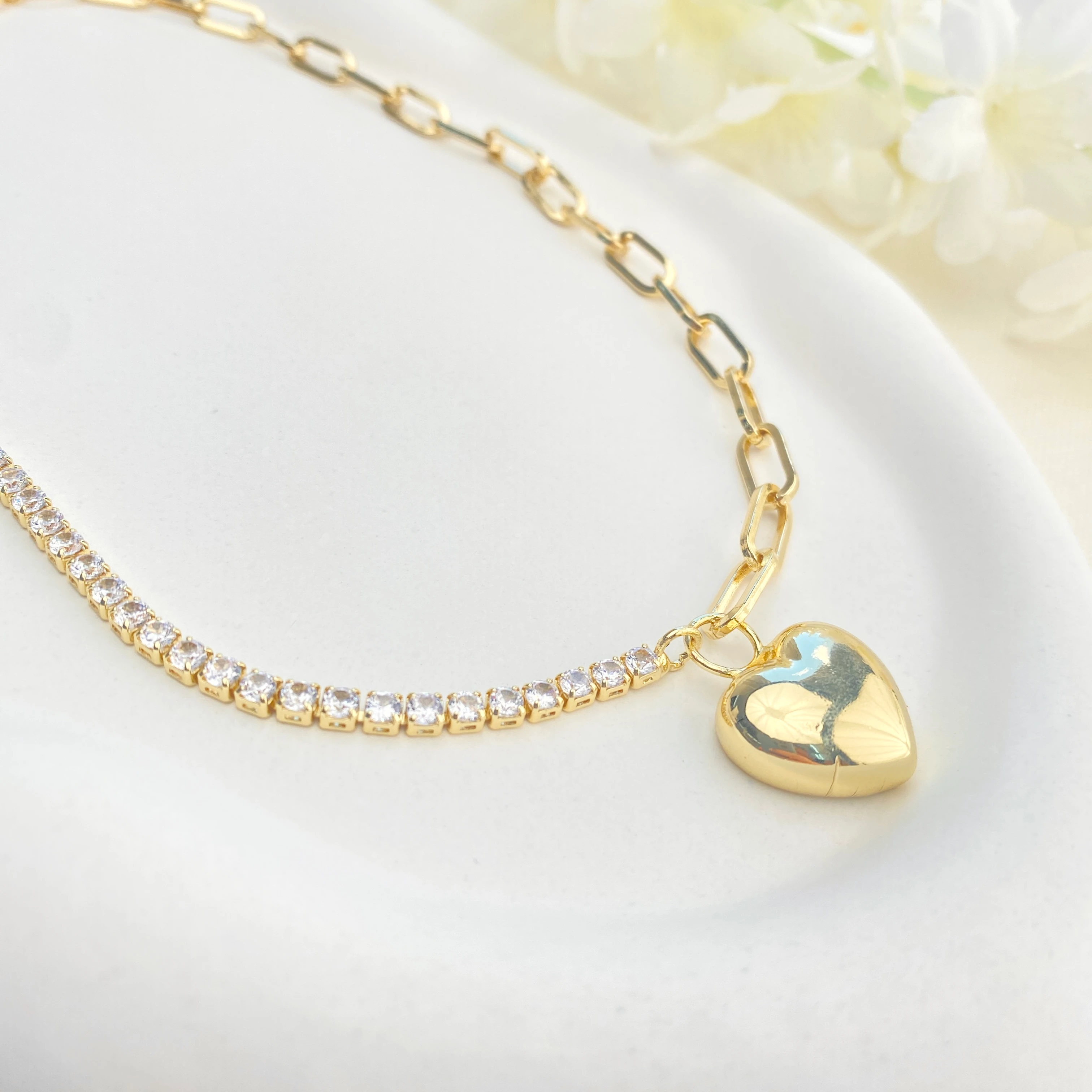 Ataç Zincir Kolye Suyolu Yıldız ve Kalp Uçlu Tasarım Gold Kolye