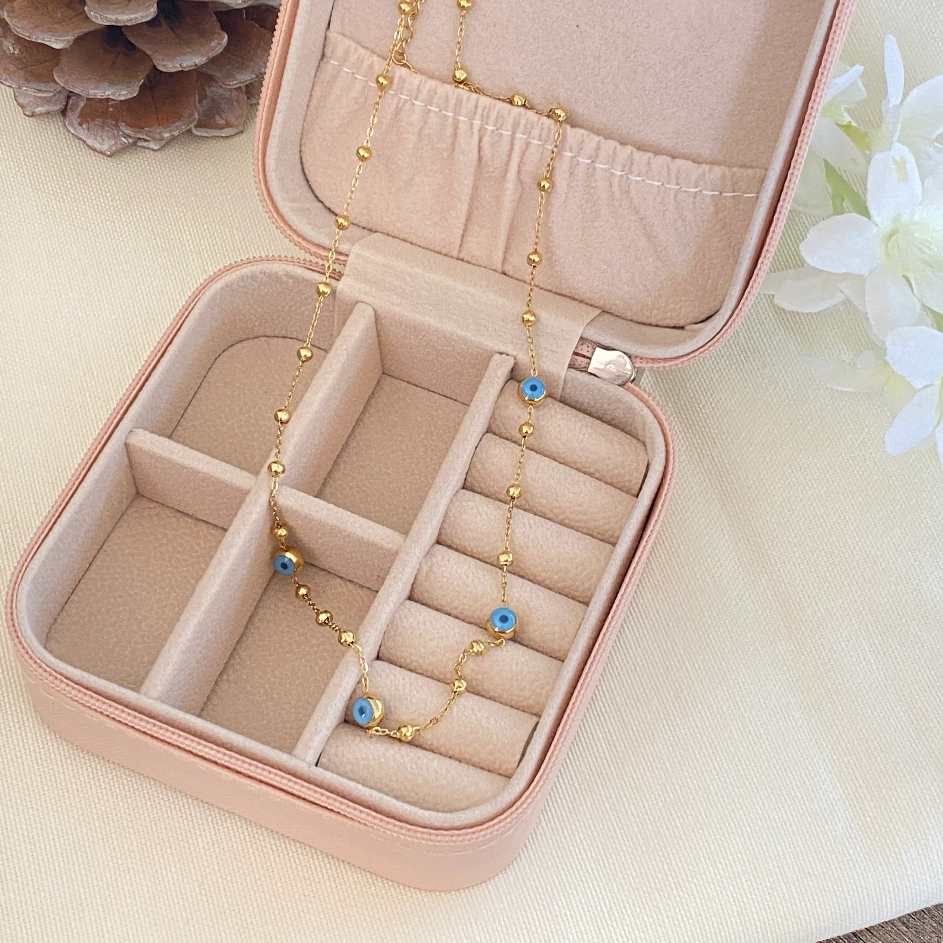 Nazar Kolye Dorika Geçişli Yüksek Kalite 316 L Çelik Gold 42+5 cm