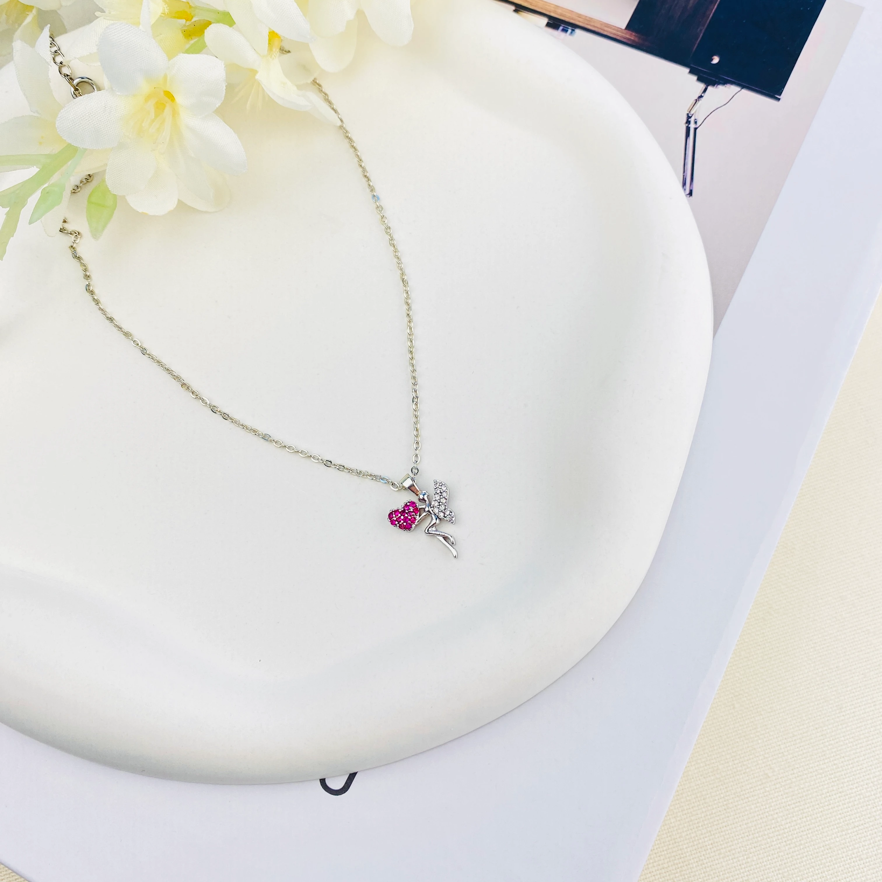 Peri Kadın Kolye Peri Kızı Zirkon Taşlı Silver Kolye 45cm